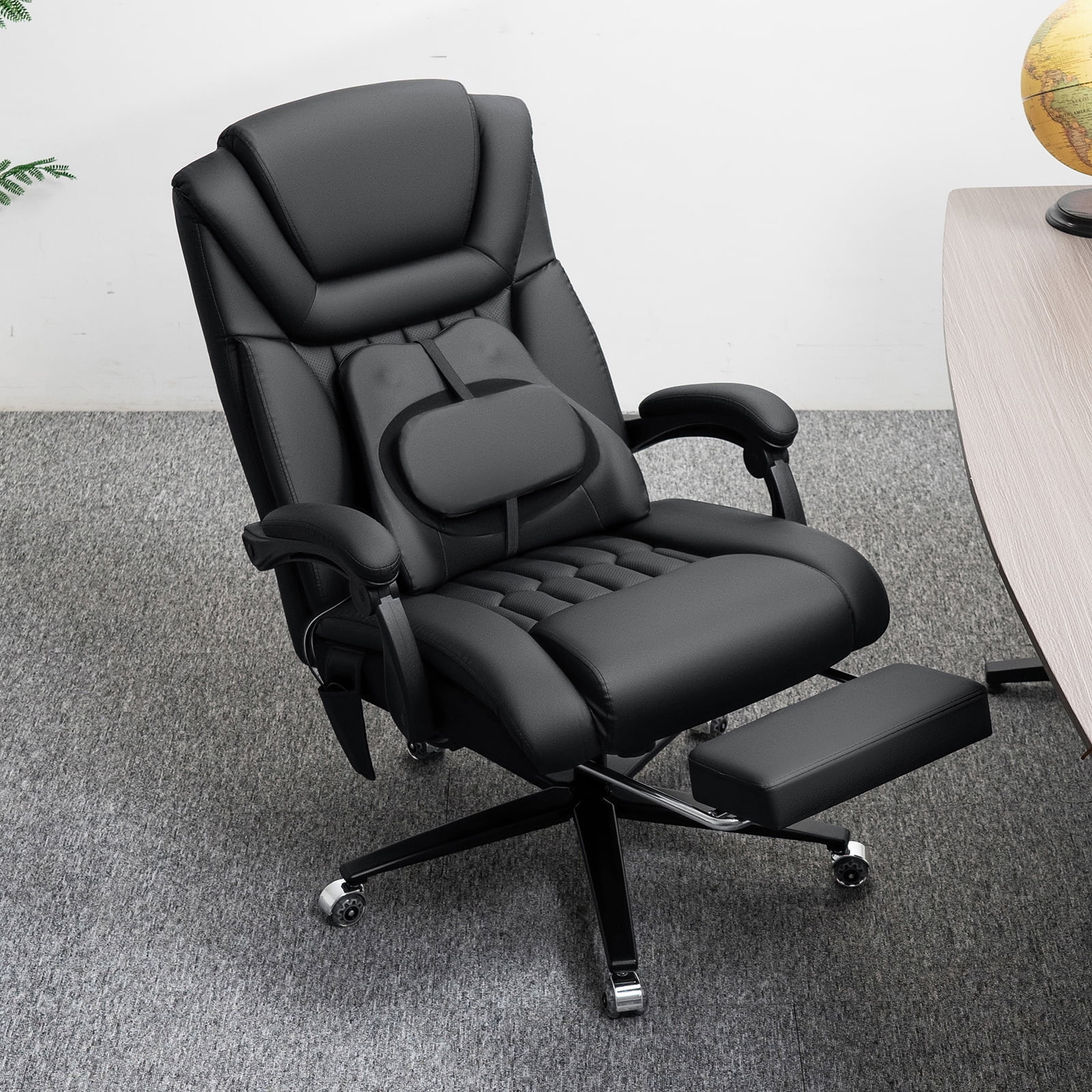 Hoffree Big and Tall Office Chair, 500lbs Reclining Executive Desk Chair with Heated Massage Backrest, Extra Wide Seat Leather Ergonomic Computer Desk Chair for Home Office, Black - Image 3