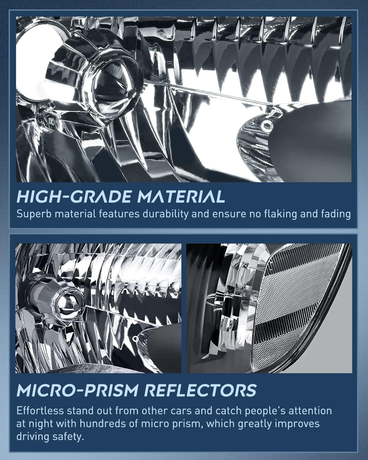 Nilight Headlight Assembly for 2005 2006 Toyota Tundra 4 Door Double Crew Cab 2005 2006 2007 Sequoia Pickup Replacement Black Housing Clear Reflector Driver and Passenger Side, 2 Years Warranty - Image 2