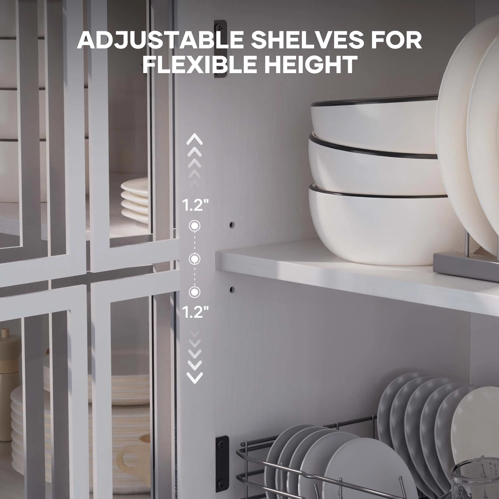 MARNUR 53.3" Modern Sideboard Buffet with 2 Drawers & 4 Glass Doors & LED Light, Large Kitchen Cabinet for Dining Room, Kitchen, Living Room, White - Image 11