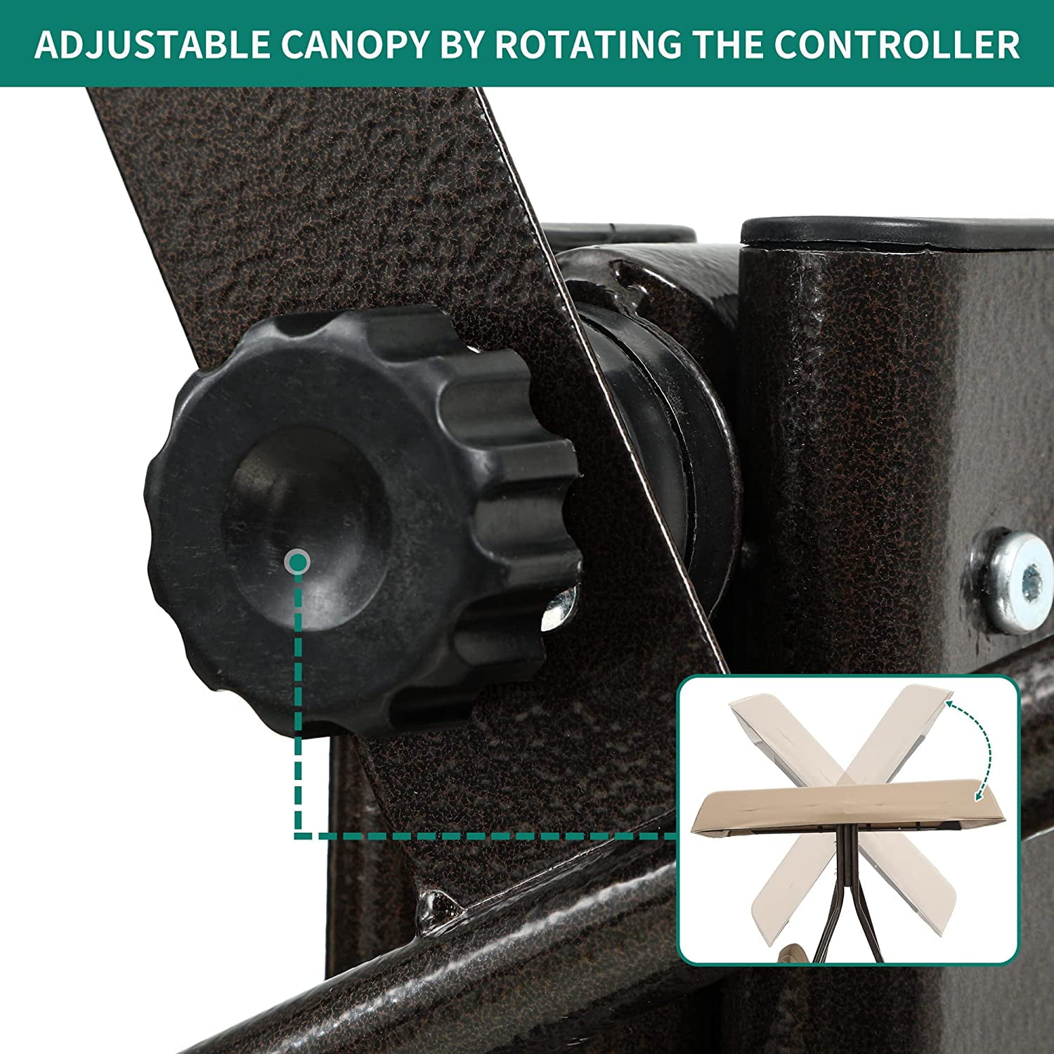 Dextrus Alloy Steel Chair Porch Swings with Adjustable Canopy and Removable Cushions, Dark Brown - Image 8