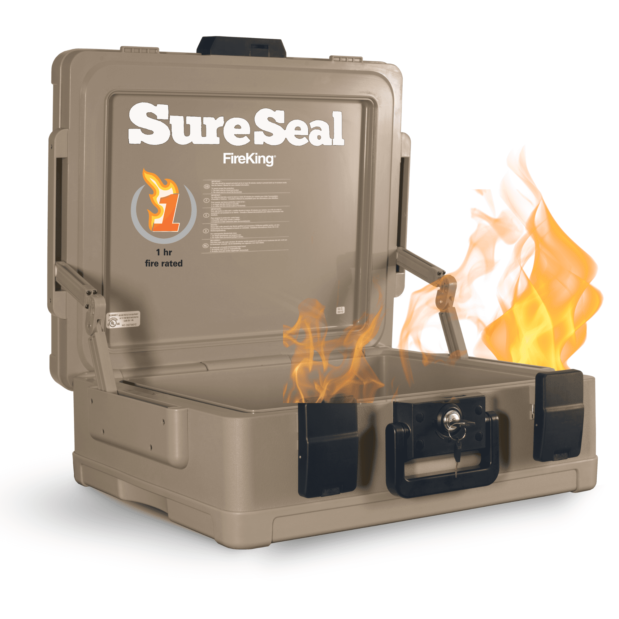 Sure Seal by FireKing 1-Hour Fire-Resistant and Waterproof Chest, 0.38 cu ft, 19.9w x 17d x 7.3h, Taupe, 1 Count - Image 5