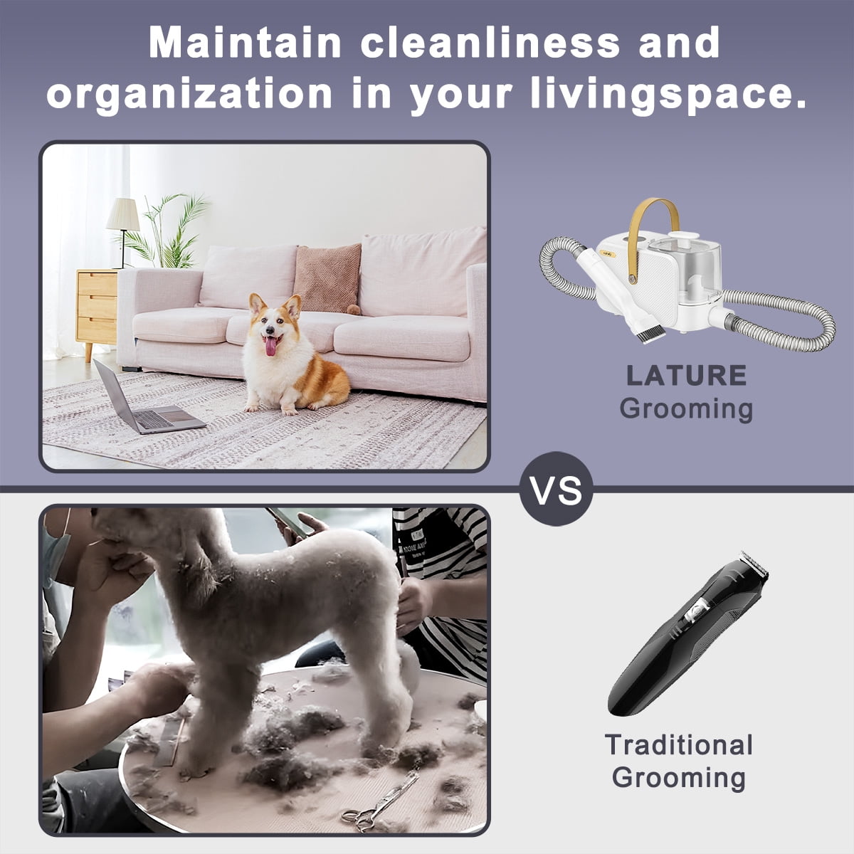 Lature Dog Grooming Kit Hair Vacuum Pet Grooming Vacuum, 2L Large Capacity for Shedding Grooming Hair Quiet 5 Tools - Image 5