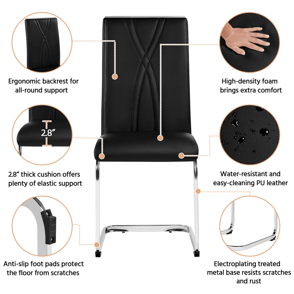 Alden Design 2PCS Faux Leather Dining Chairs with Metal Legs for Kitchen, Black - Image 5