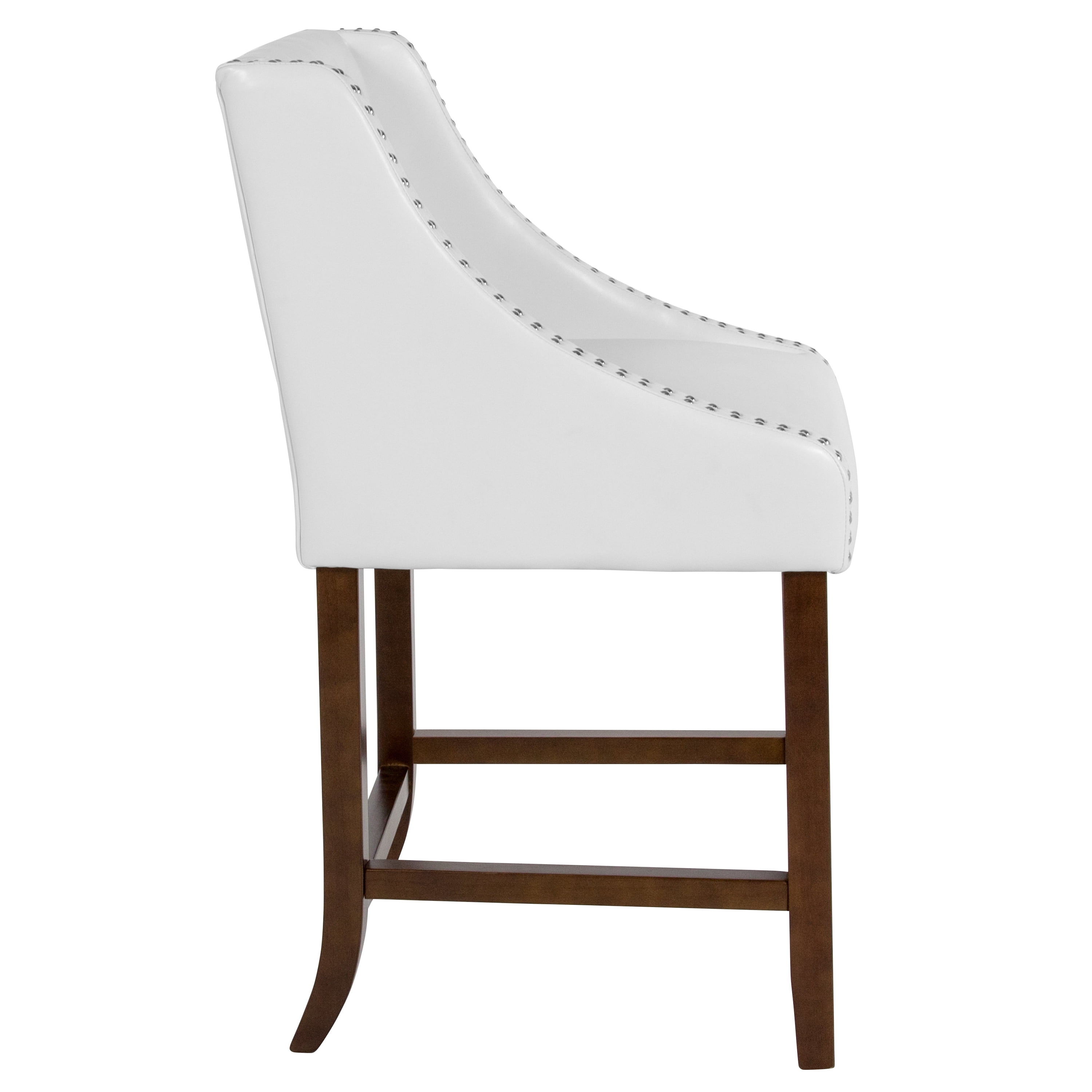 Flash Furniture Carmel Series 24" High Transitional Tufted Walnut Counter Height Stool with Accent Nail Trim in White LeatherSoft - Image 2