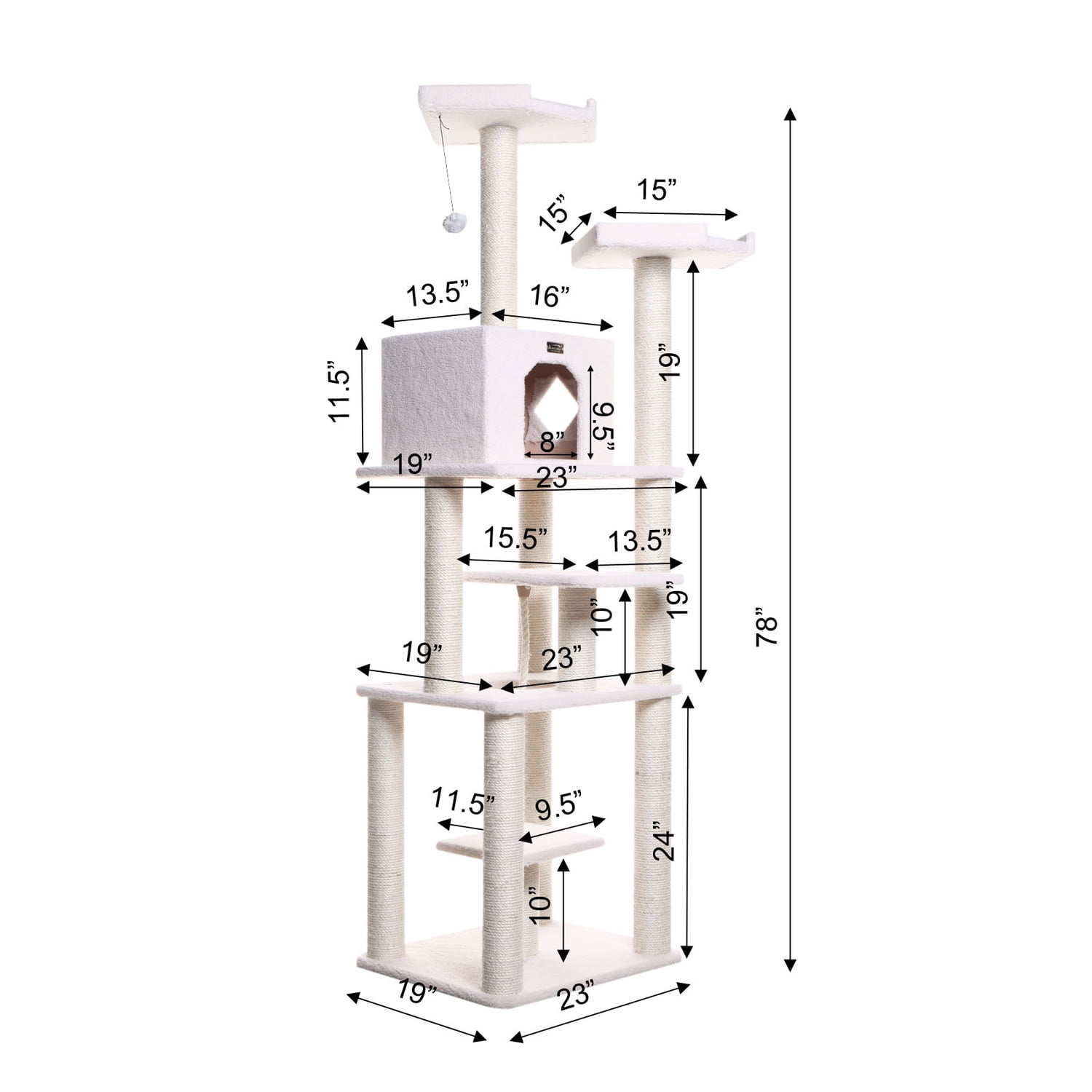 Armarkat 78-in real wood Cat Tree & Condo Scratching Post Tower, Beige - Image 2