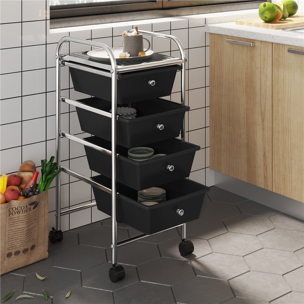 Alden Design 4 Drawers Metal Frame Storage Cart Rolling Bin Trolley, Black - Image 5