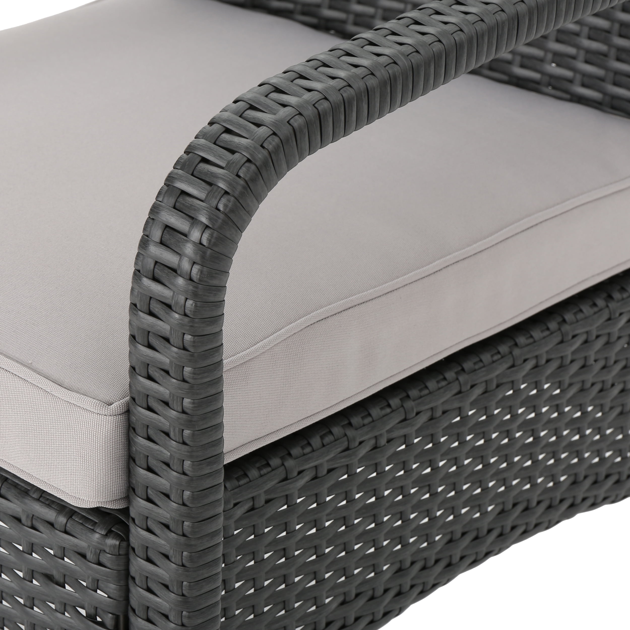 Zanoah Outdoor 4 Piece Wicker Chat Set with Water Resistant Cushions, Grey, Silver - Image 2