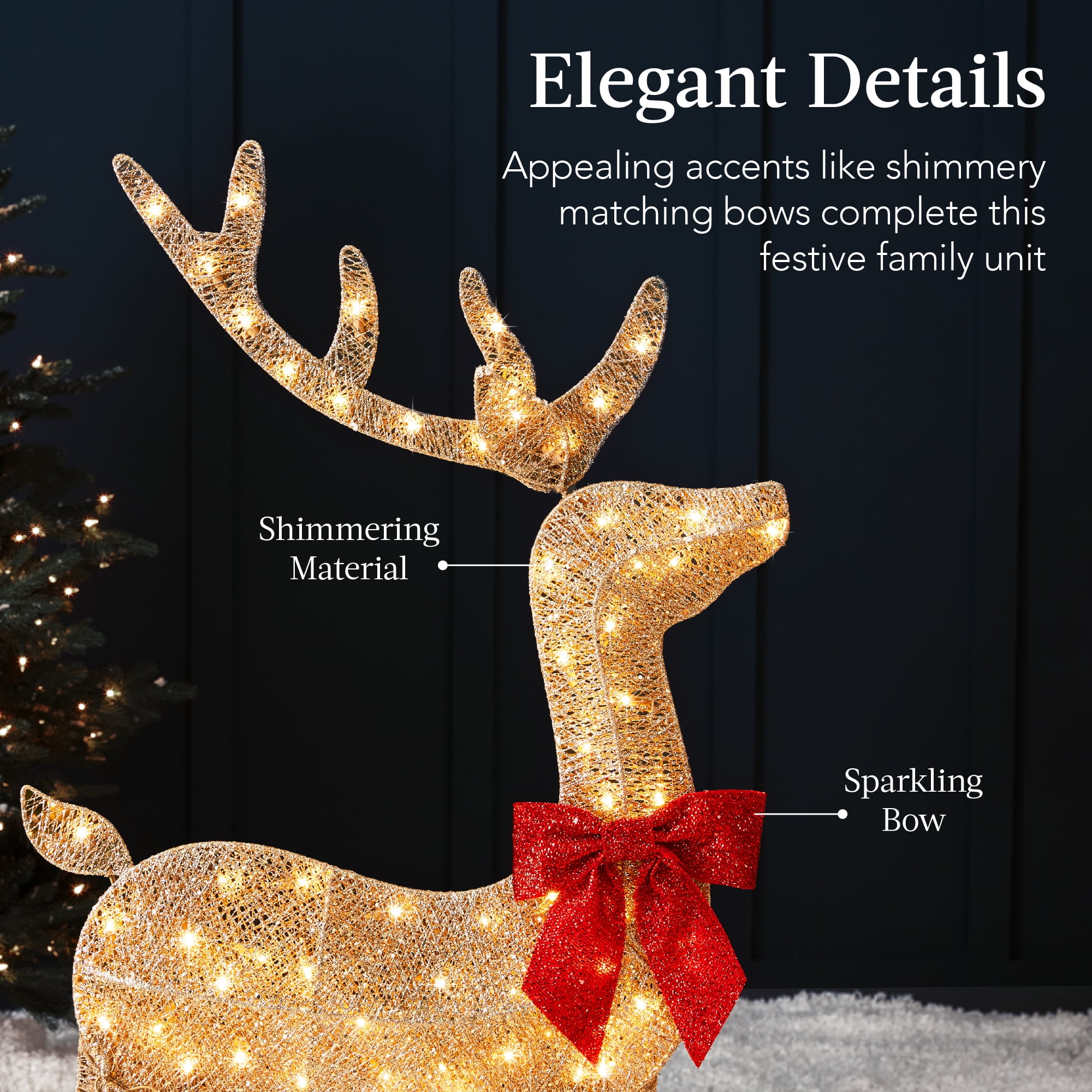 Best Choice Products 3-Piece 2D Deer Family Set, Lighted Christmas Outdoor Decoration w/ 175 Lights, Stakes - Gold - Image 7