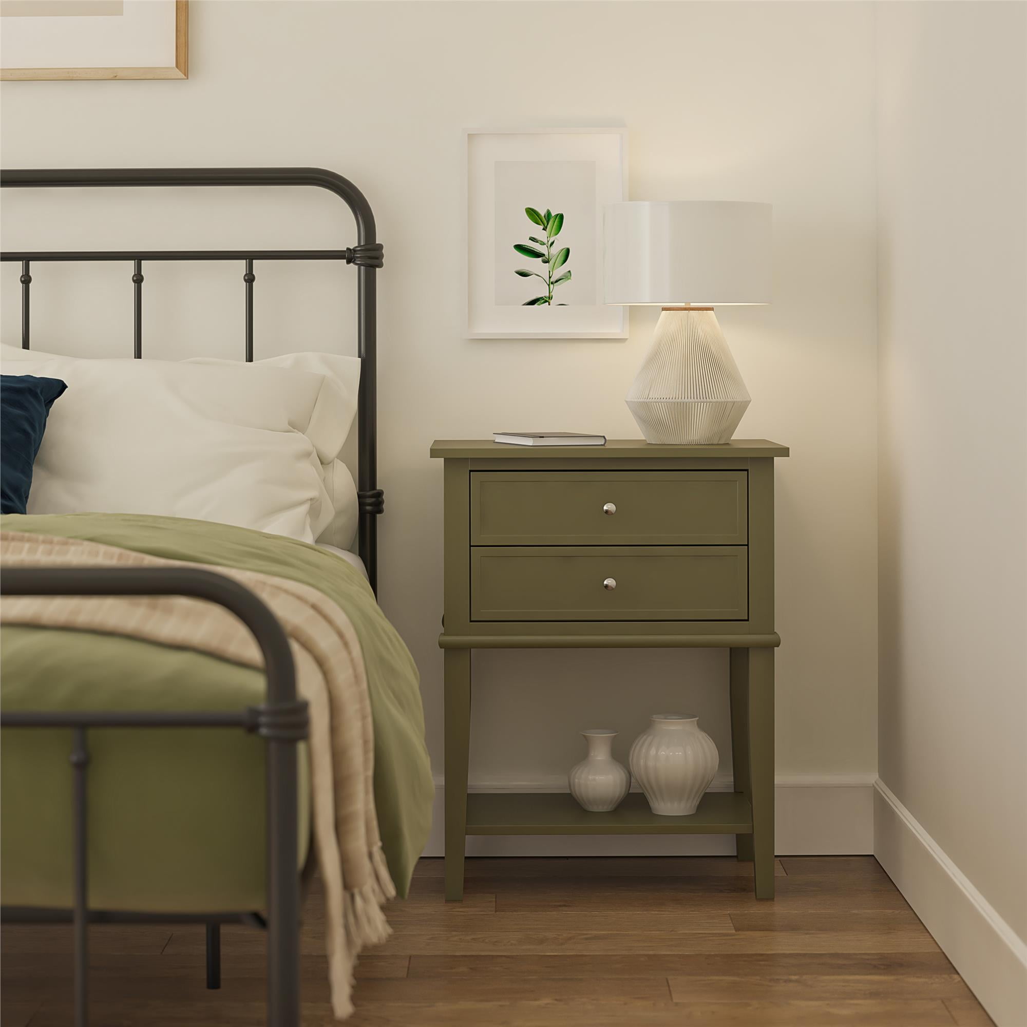 Desert Fields Eclectic Boho Accent Table with 2 Drawers, Olive Green - Image 3