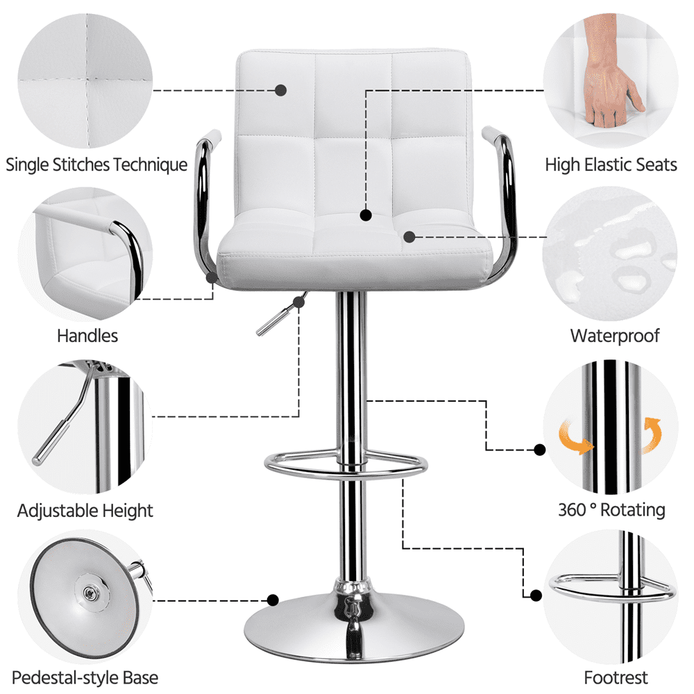 Renwick Bar Stool with Adjustable Height and Armrests, Set of 2, White - Image 7