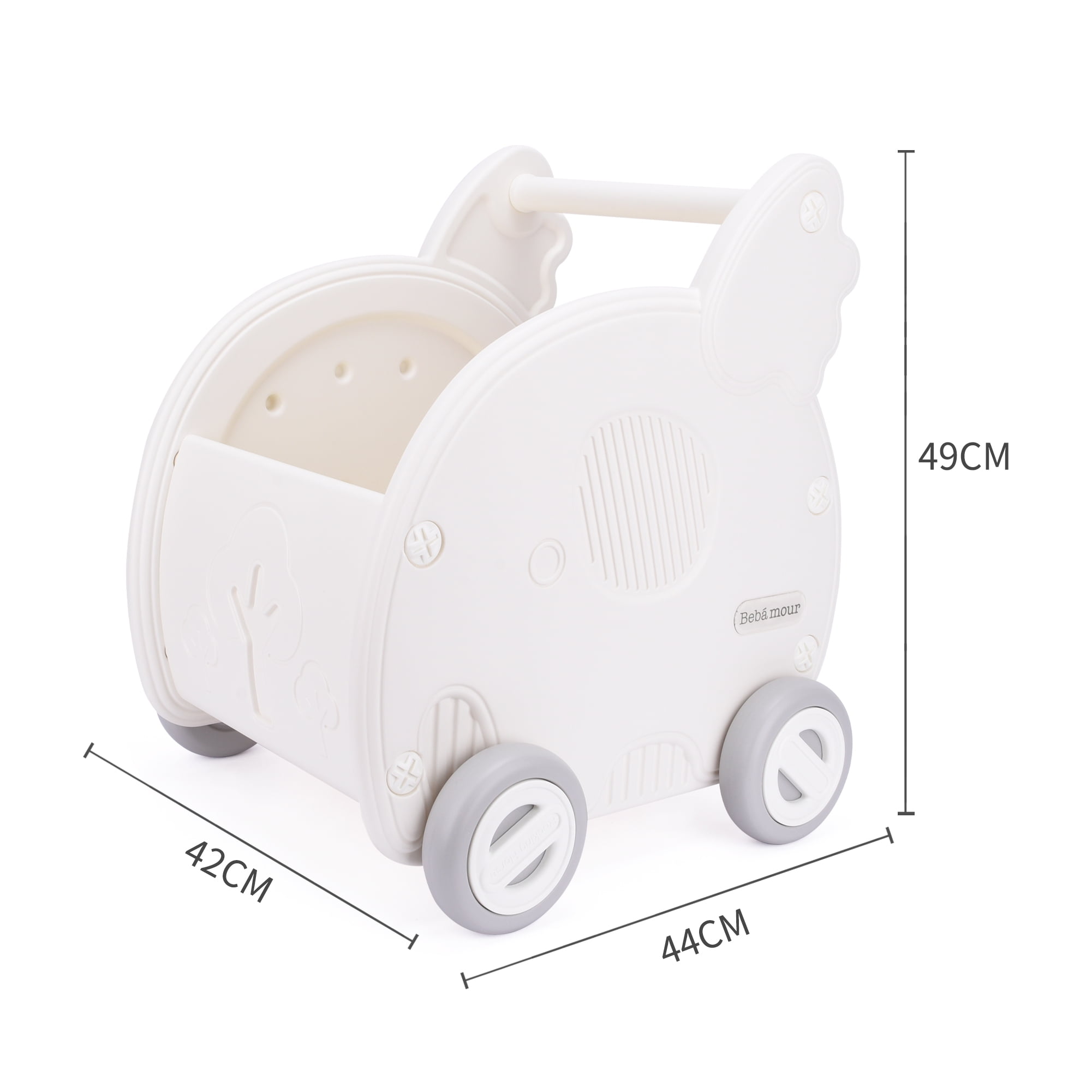 Bebamour Baby Shopping Cart, Push and Pull Baby Stroller, 2-in-1 Toddler Learning Walker Toy Storage Chest, Shopping Cart and Doll Stroller, White Cart - Image 6