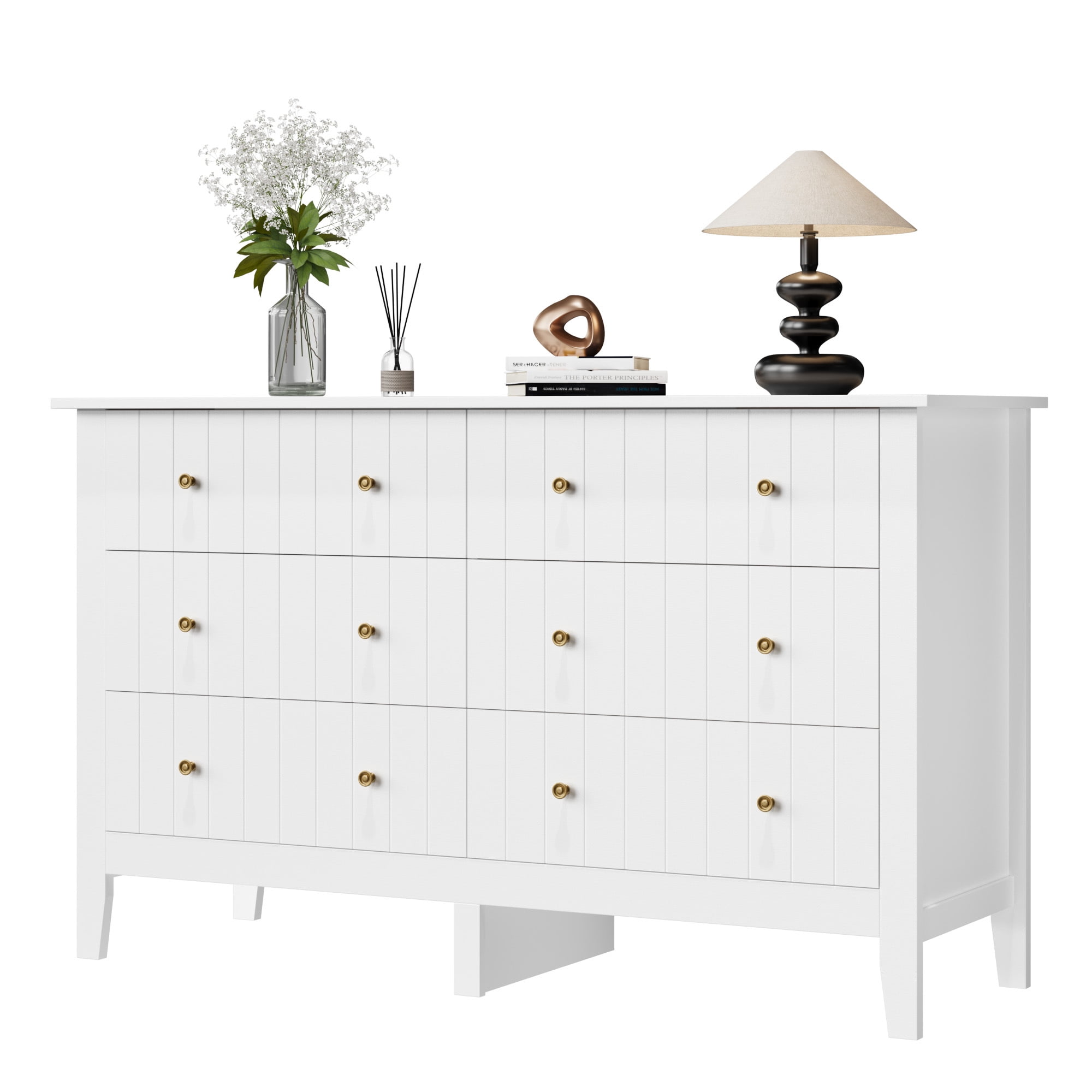 Homfa 6 Drawer Double White Dresser for Bedroom, Modern Dresser Wood Storage Cabinet with Classic Handle for Living Room - Image 3