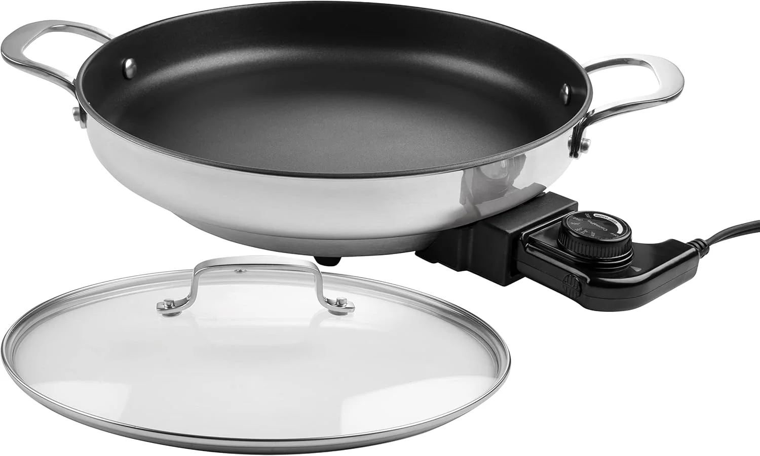 Electric Skillet By Cucinapro - 18/10 Stainless Steel, Frying Pan with Non Stick Interior, with Glass Lid, 12" Round, Temperature Control Probe for Adjustable Heat Settings - Image 5