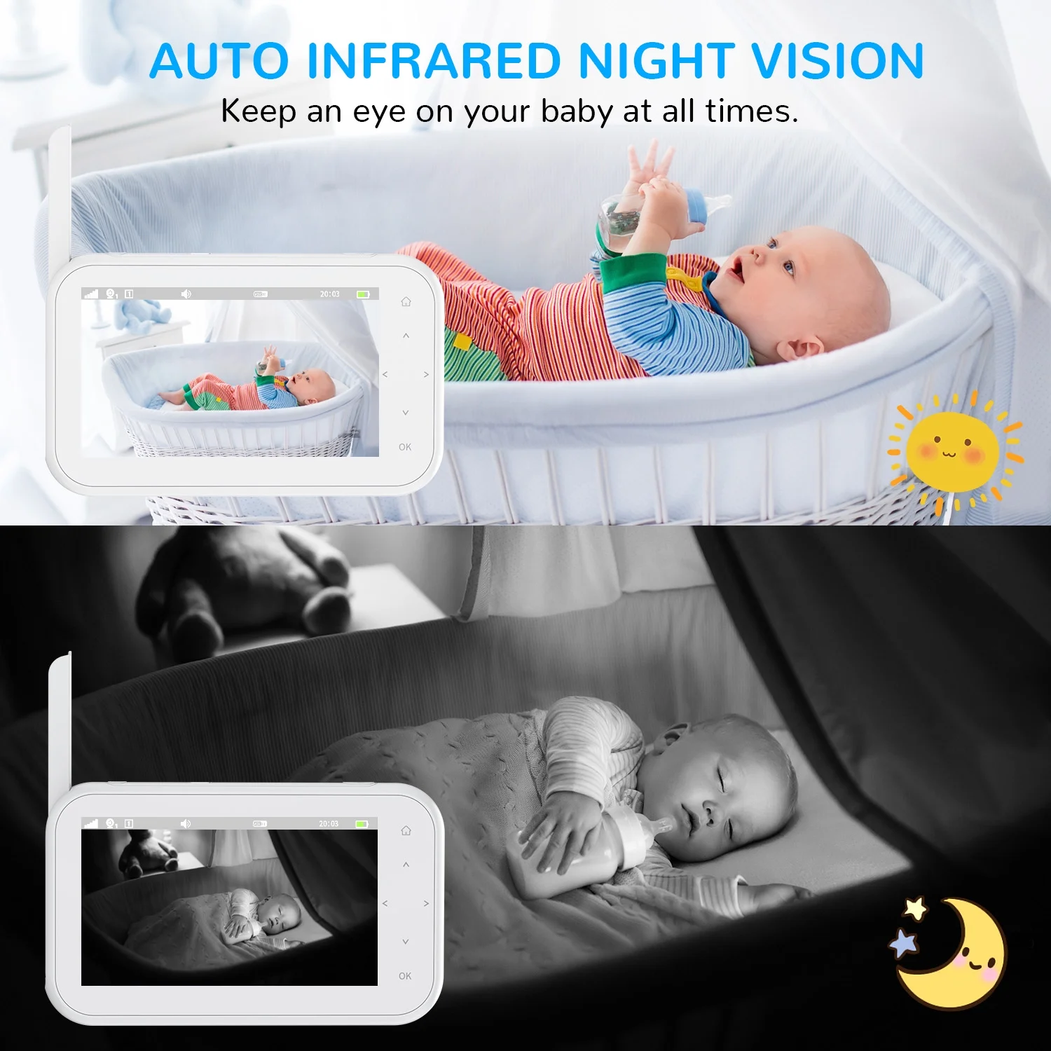 FEBFOXS 4.3" Baby Monitor with Camera and Audio, Video Baby Monitor, Baby Camera with 1300 ft Range, 2X Zoom, 2-Way Talk Night Vision, No WiFi - Image 2