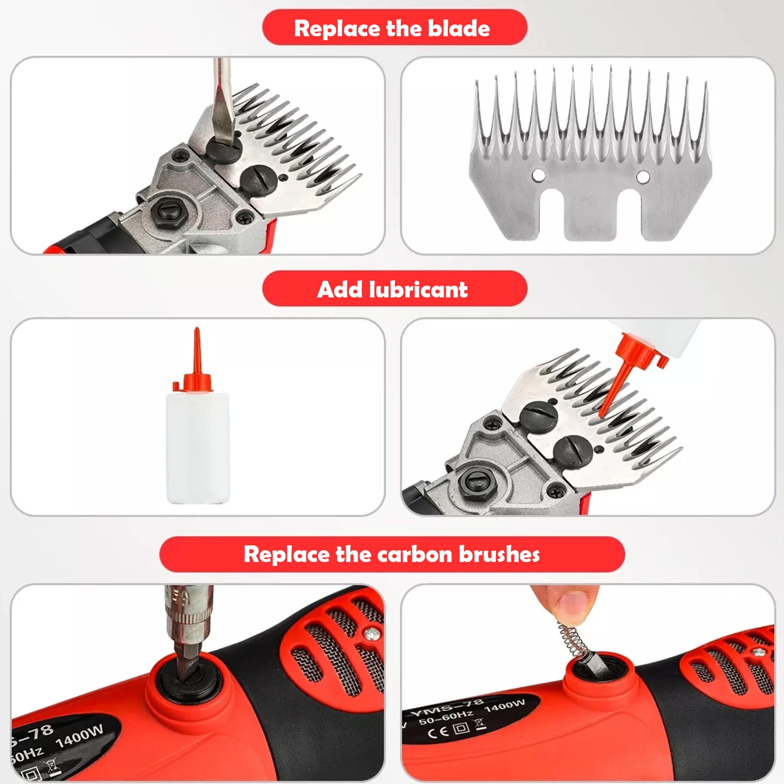 Petyoung 900W Electric Sheep Shears, 6-Speed Professional Grooming Clippers for Thick Coat Animals, Cats, Dogs, Pets - Image 9