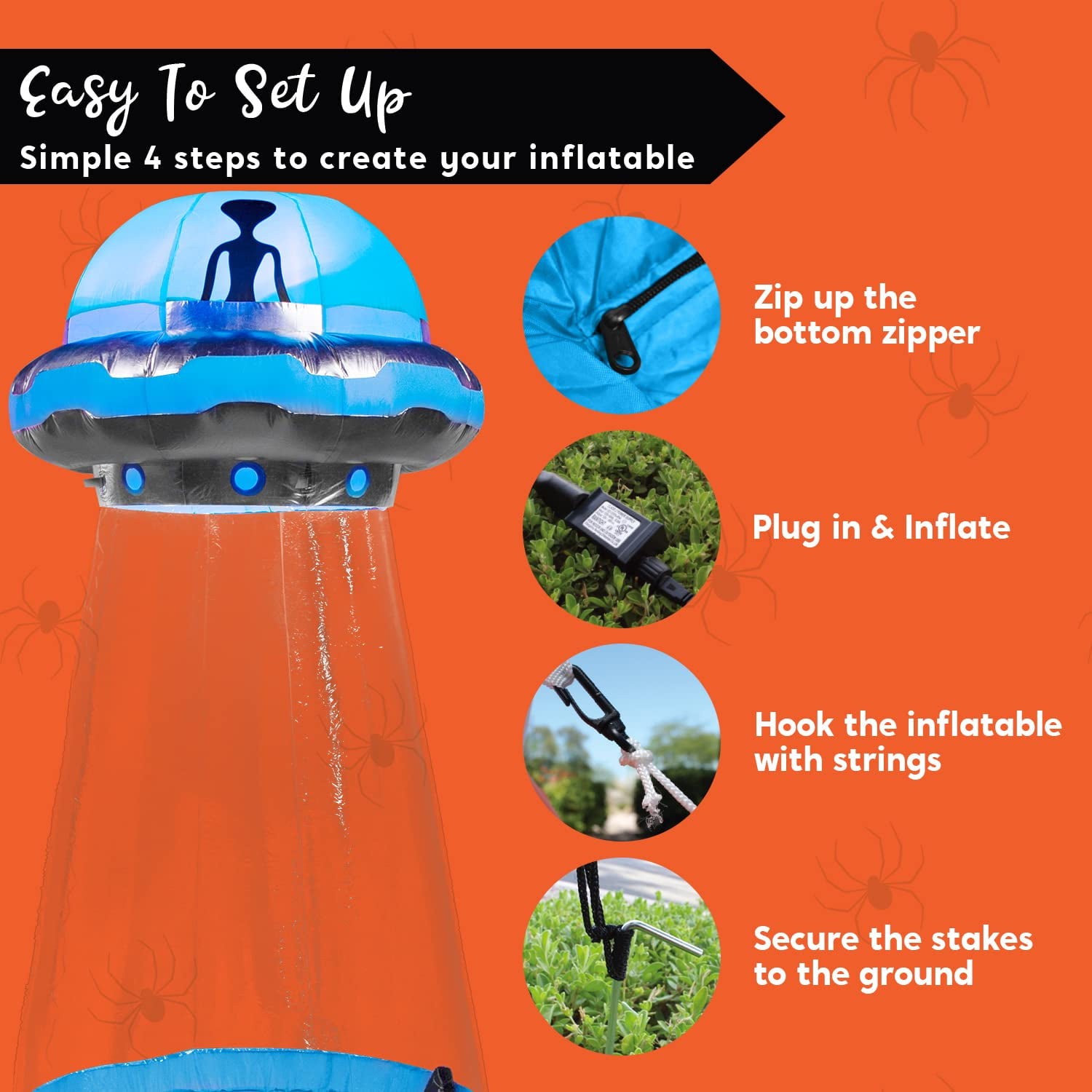 Joyfy 9 ft Halloween Inflatable UFO Alien Decoration with Built-in LEDs,UFO Halloween Decorations Outdoor Blow Up Yard Lawn Decoration - Image 2