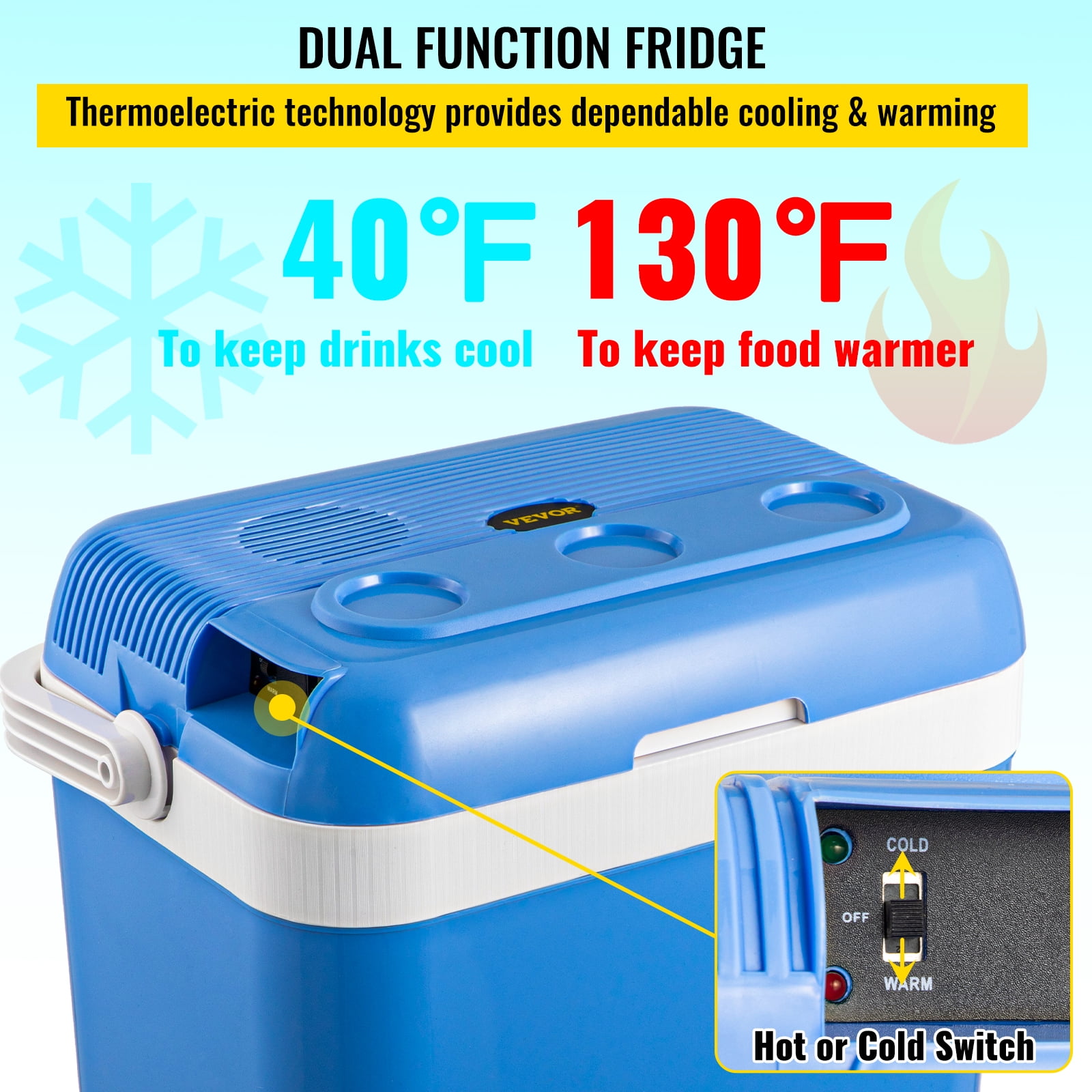 VEVOR Electric Cooler and Warmer, 34 Quart Portable Thermoelectric Fridge, Plug in Refrigerator with Collapsible Handle, 110V AC Home Power Cord & 12V Car Adapter for Camping Travel & Picnics - Image 8