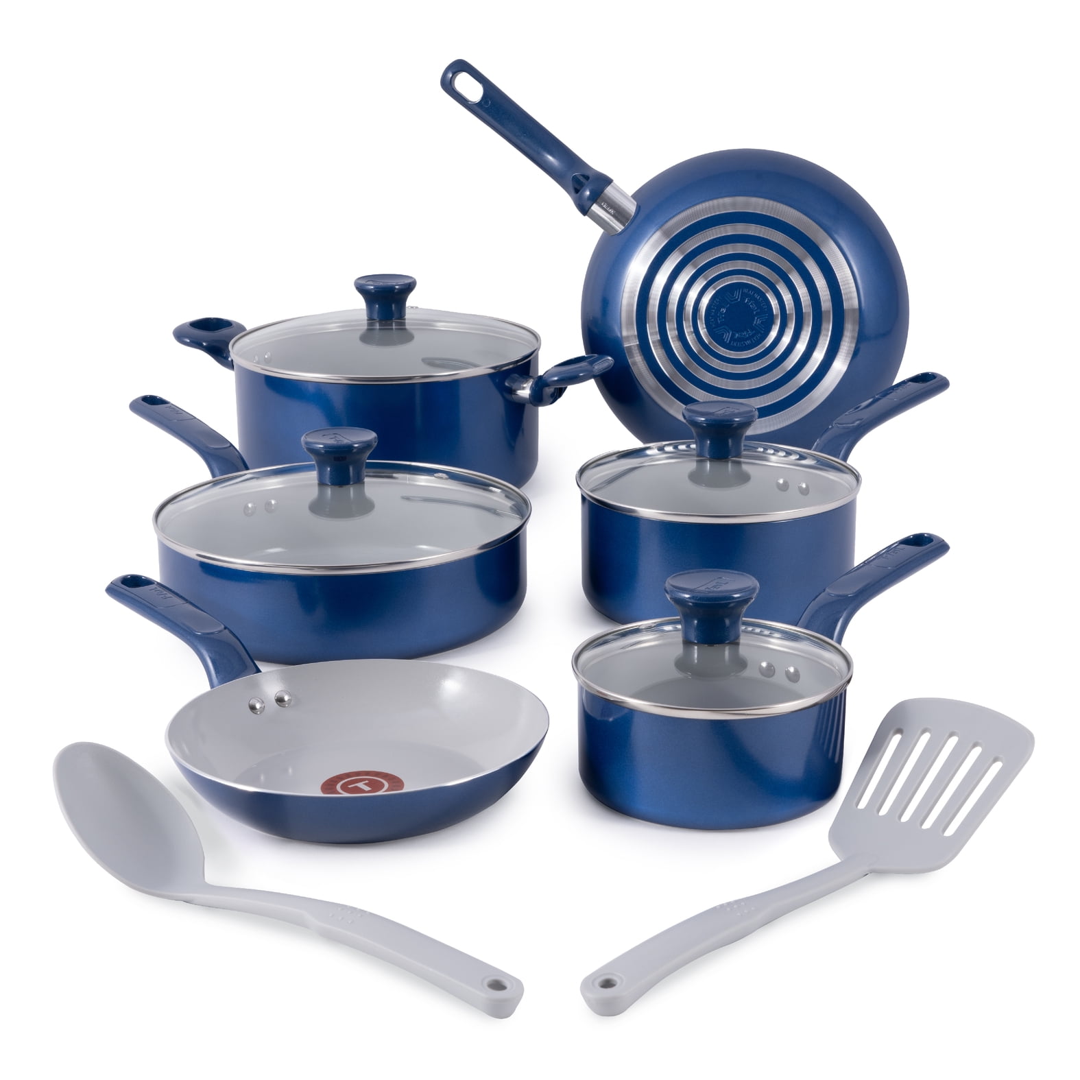 T-fal Easy Care Ceramic Non-Stick, 12 Piece Pots and Pans Cookware Set, Electric Blue - Image 4