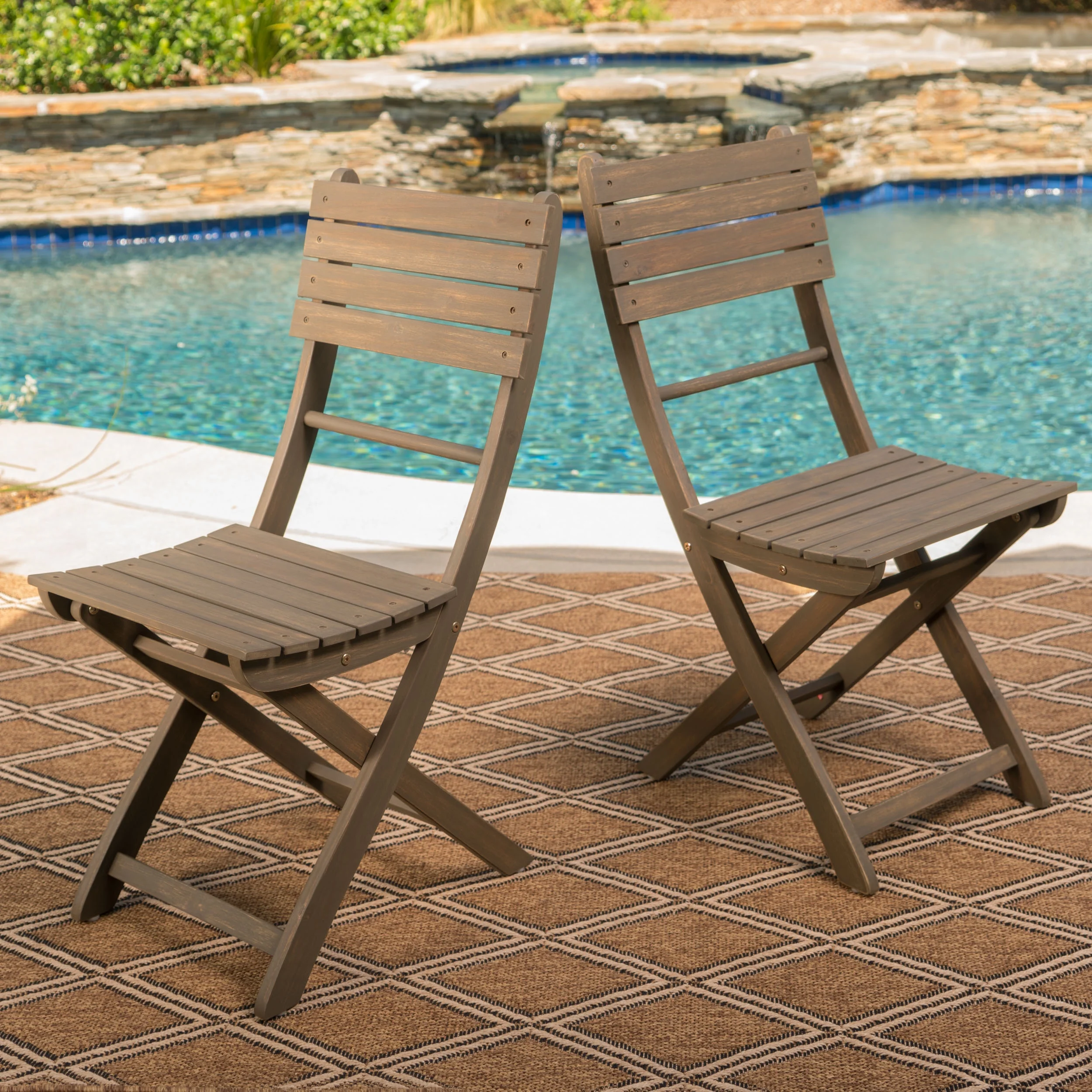 Bristle Outdoor 3 Piece Foldable Acacia Wood Bistro Set, Grey - Image 4