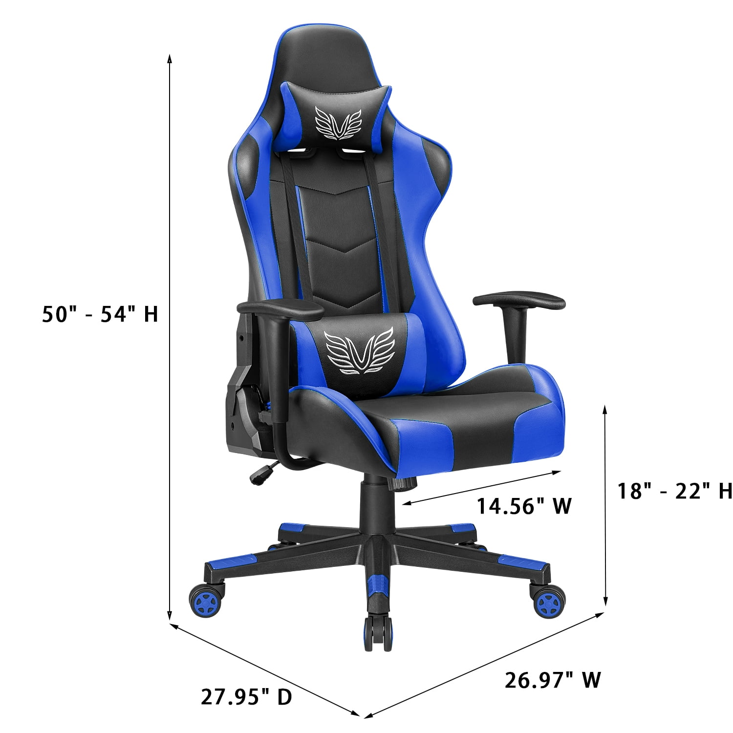 Lacoo Gaming Chair High Back Adjustable Height Racing Style Computer Chair with Headrest and Lumbar Support, Blue - Image 6
