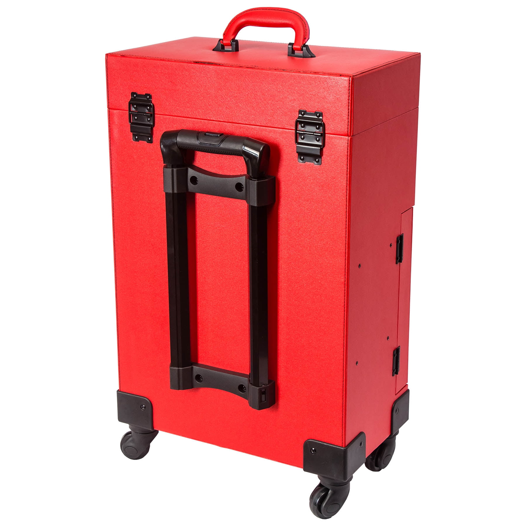 SHANY Large Travel Makeup Case with Mirror - Rolling Cosmetics Case with Multiple Compartments and 360 Degree Wheels - RED - Image 8