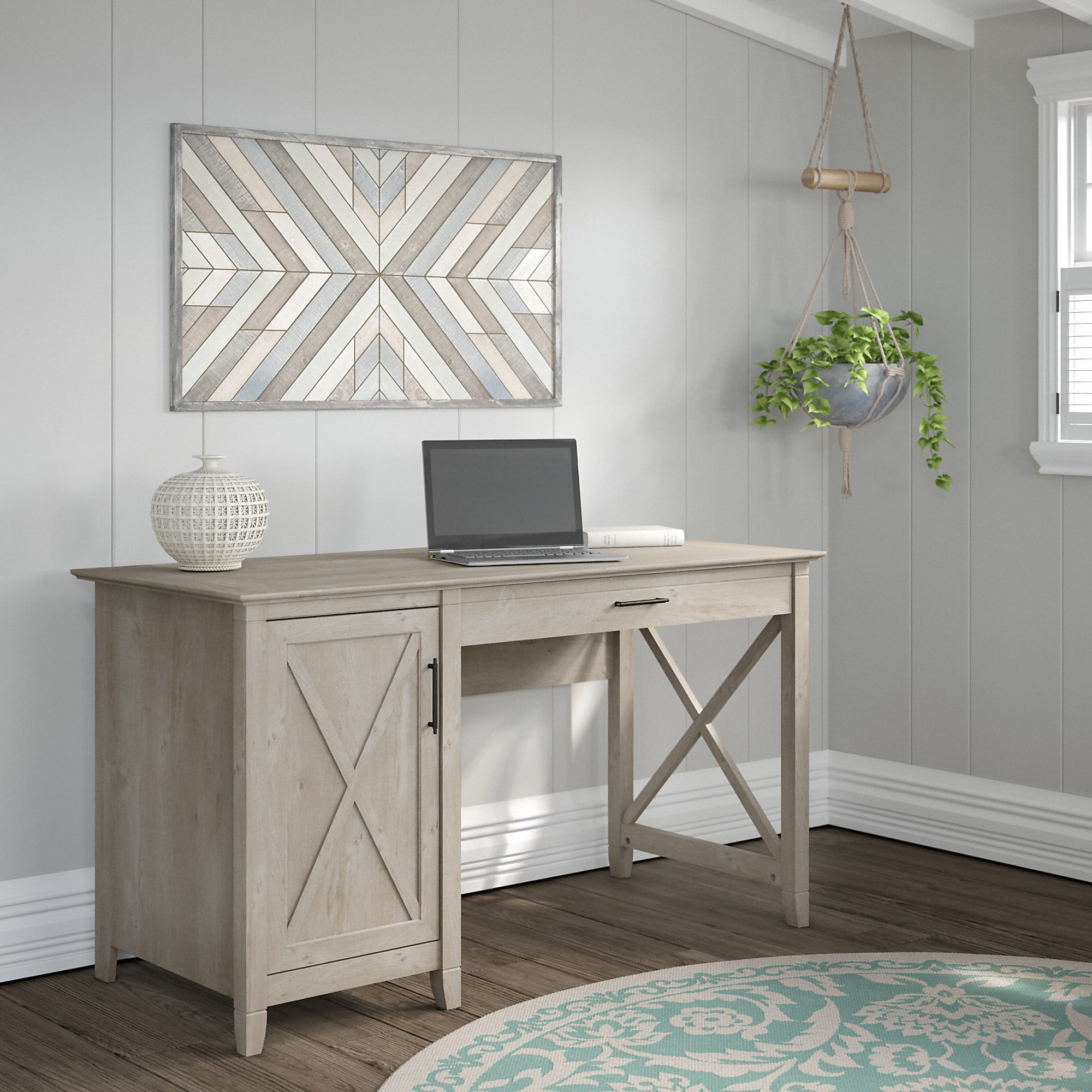 Bush Furniture Key West 54" Computer Desk with Storage, Washed Gray - Image 8