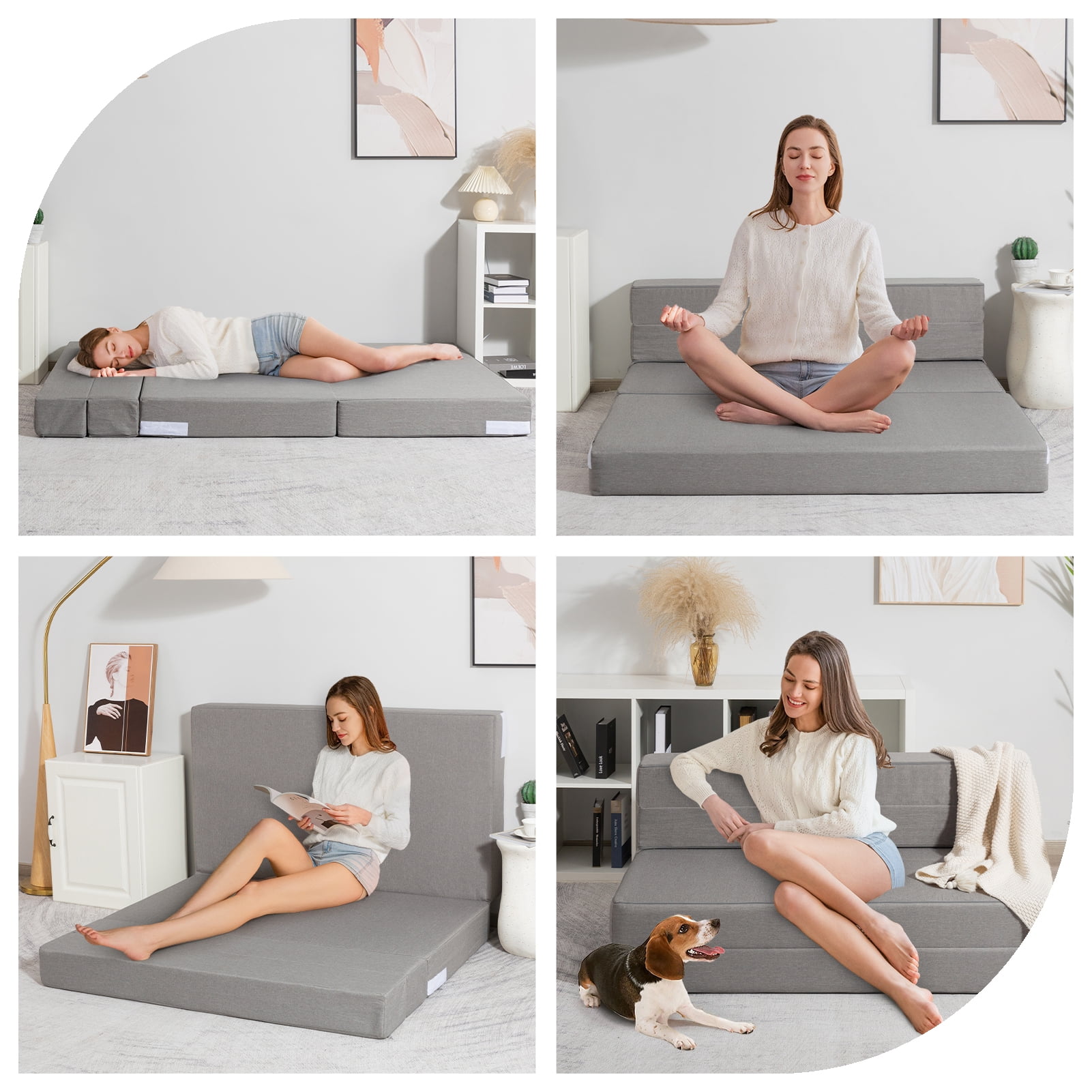 MAXYOYO Folding Sofa Bed Memory Foam Convertible Floor Sofa,Knitted Cloth Foldable Mattress,Suitable for Living Room/Dormitory/Home,Single,76*25.6*5.9 - Image 7