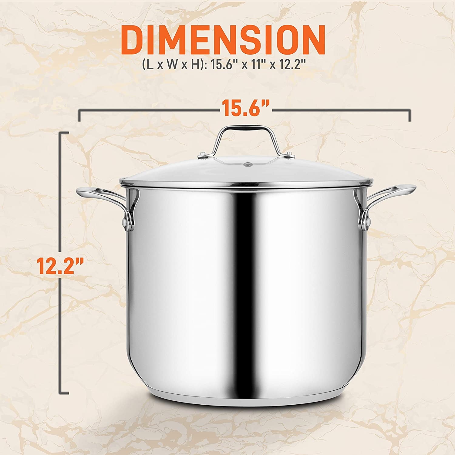 NutriChef Heavy Duty 15 Quart Stainless Steel Stock Pot with Handles and Lid - Image 7