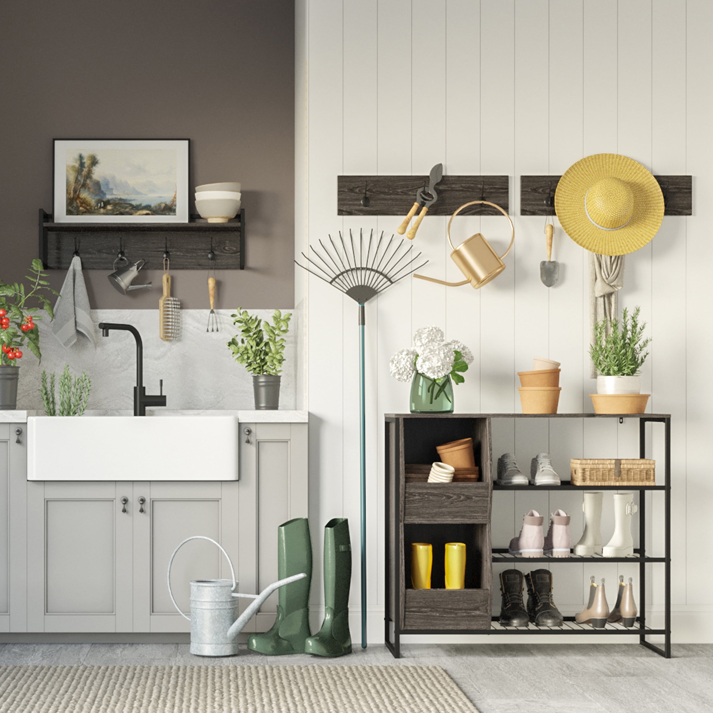 RiverRidge Afton Shoe Storage Organizer with Cubbies 9-Pair Rack - Weathered Woodgrain - Image 7