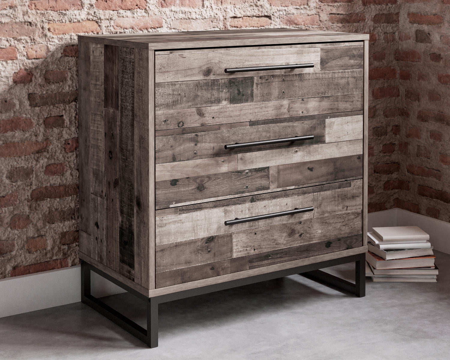 Signature Design by Ashley Neilsville Industrial 3 Drawer Chest of Drawers, Butcher Block Gray - Image 5