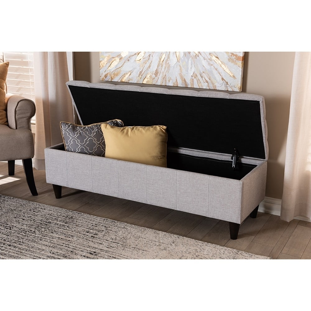 Brette Mid-Century Modern Grayish Beige Fabric Upholstered Wood Storage Bench Ottoman - Image 5
