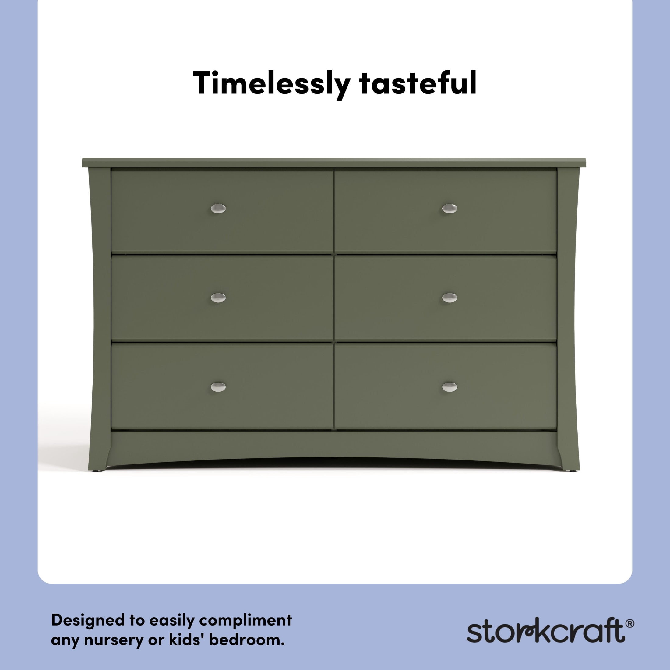 Storkcraft Crescent 6 Drawer Nursery Dresser, Olive - Image 2