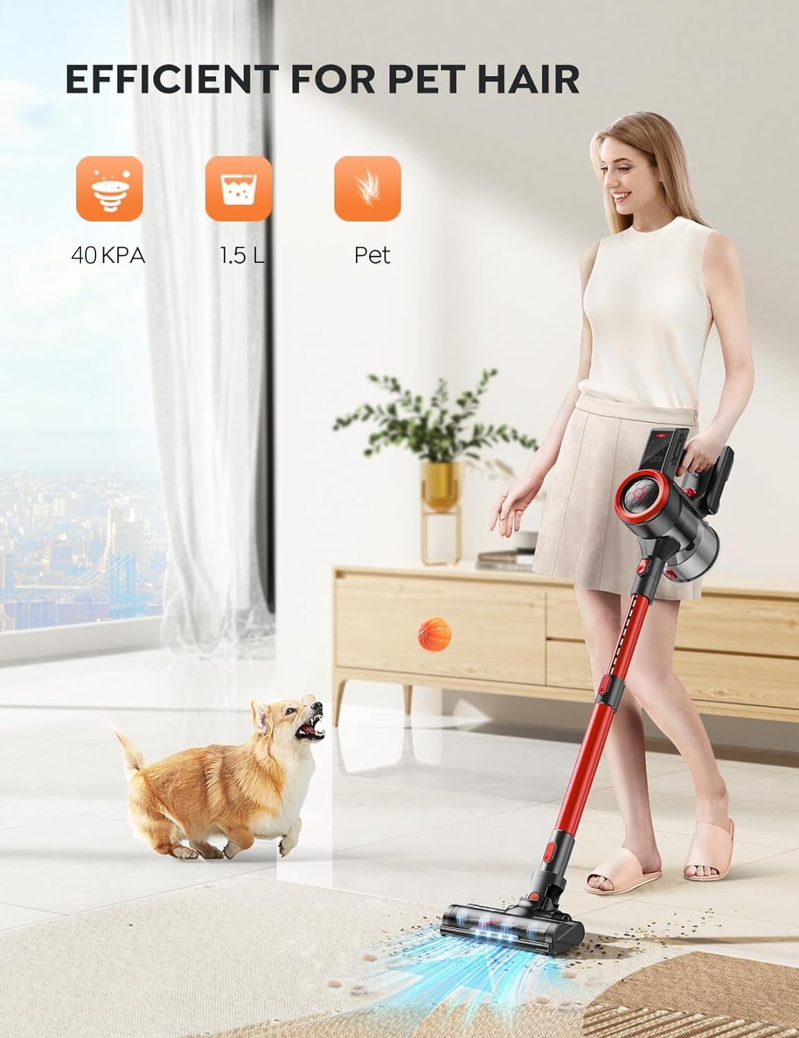 Buture Cordless Vacuum Cleaner 60Mins 40KPA 450W Strong Powerful Suction, Lightweight Stick Vacuum for Home Carpet Wood Floor Pet Hair - Image 4