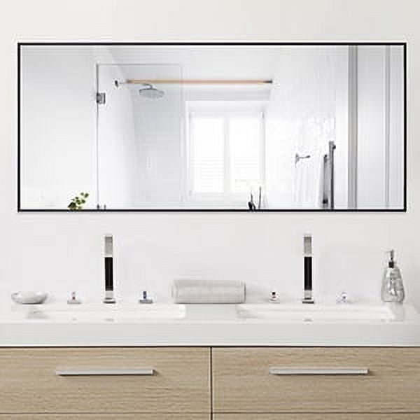 71"x31" Aluminum Alloy Frame Mirror Rectangular Full Length Floor Mirror with Stand Black - Image 2
