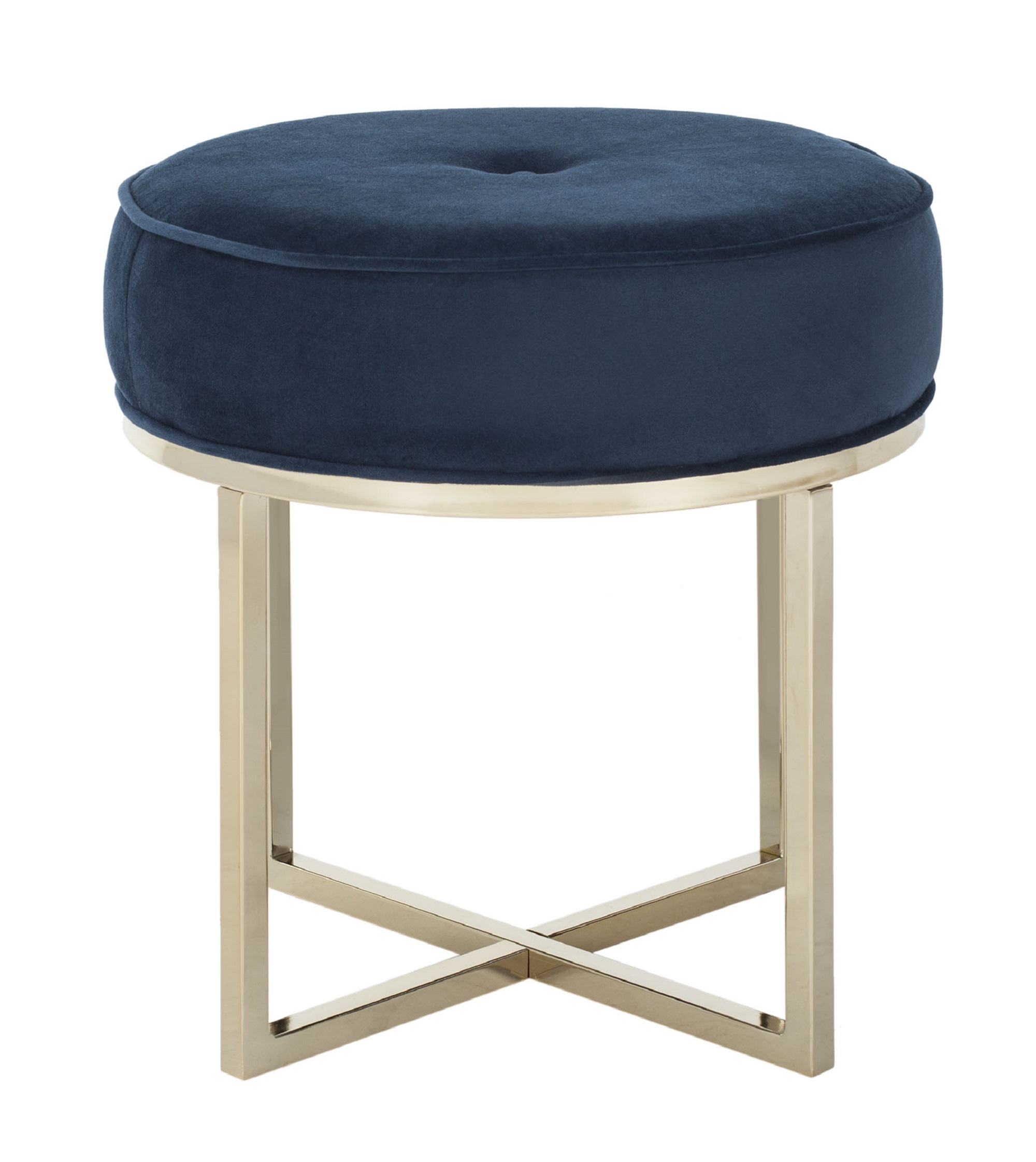 SAFAVIEH Angelea Contemporary Round Velvet Ottoman, Navy/Brass - Image 2