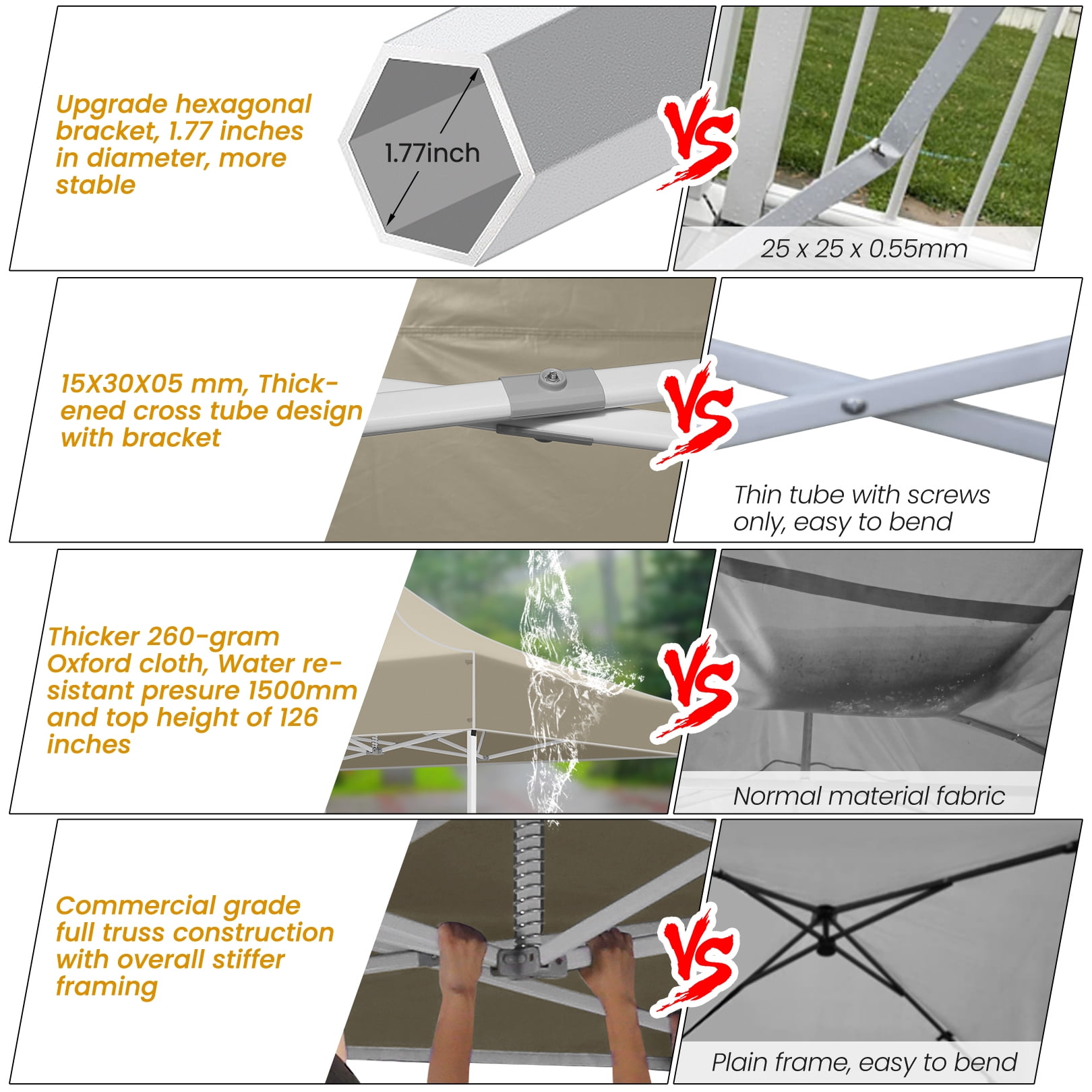 HOTEEL 10x20 Heavy Duty Canopy Tent with 6 Sidewalls,Pop up Commercial Tents,Outdoor Party Tents with Roller Bag,Khaki - Image 5