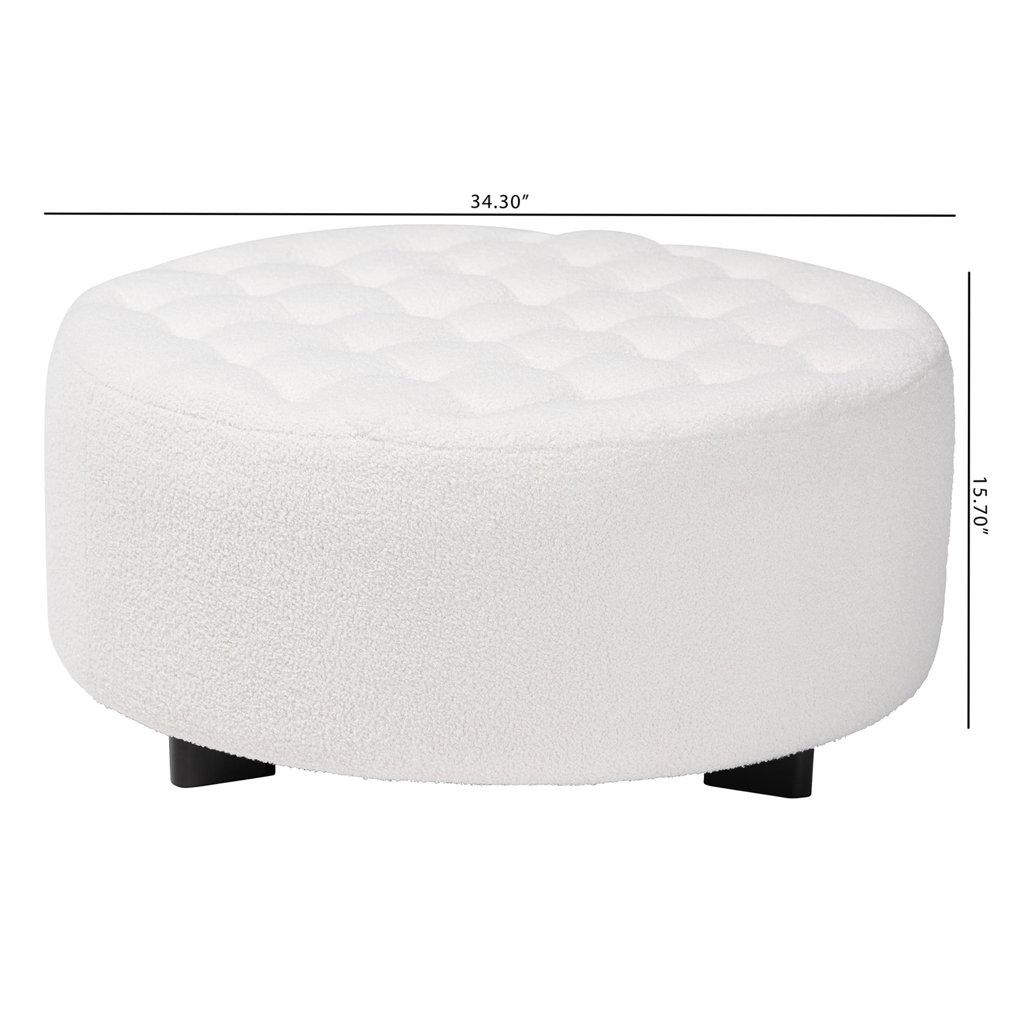Baxton Studio Athena Modern and Contemporary Ivory Boucle Upholstered and Black Finished Wood Round Ottoman - Image 4