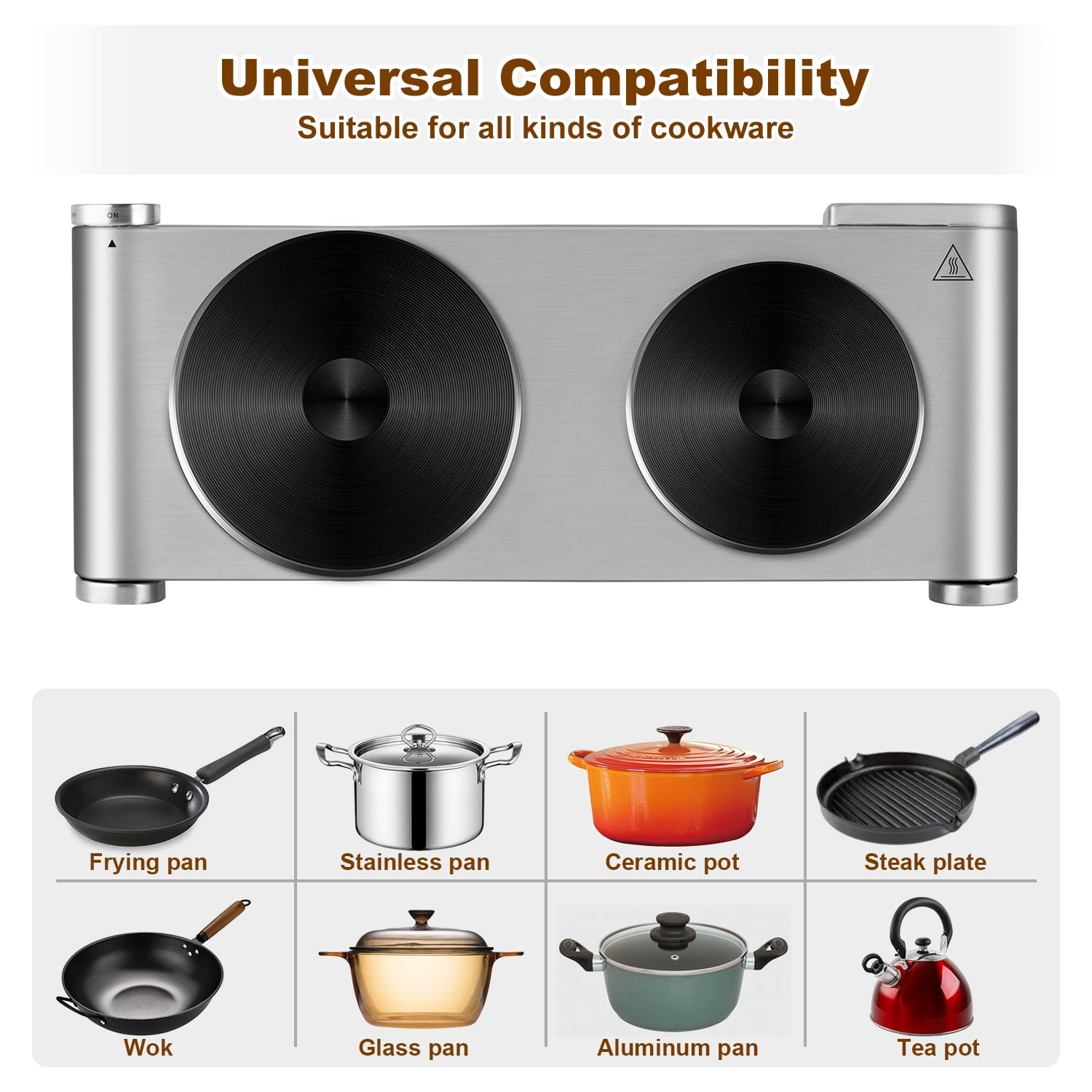 Cusimax 1800W Portable Stainless Steel Hot Plates with Cast Iron Heating Plates - Image 6