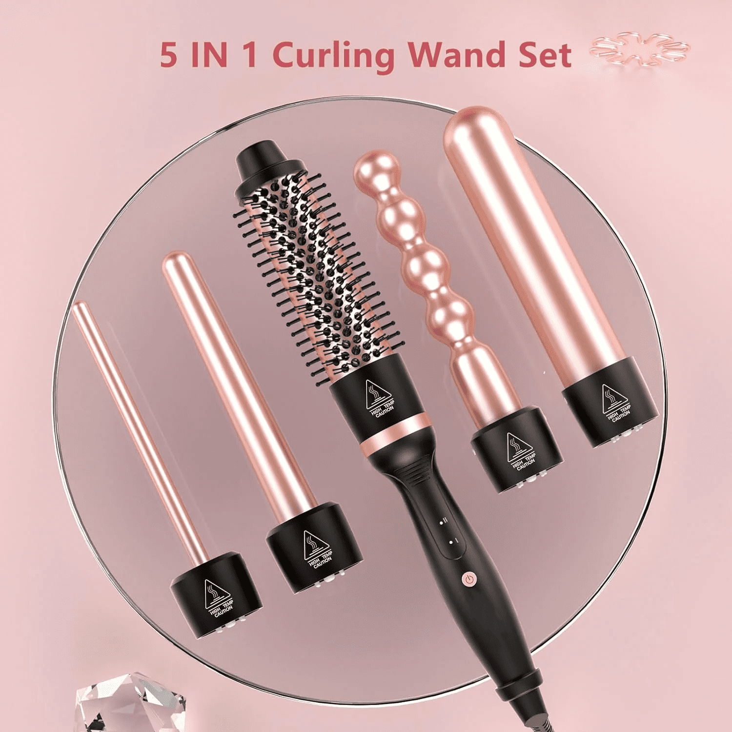 5 in 1 Curling Wand Set, Adjustable Temperature Hair Curler Kit with Heated Round Brush & Bubble Curling Wand, Curling Iron Set Waver Crimper Hair Tool Gift for Women - Image 2