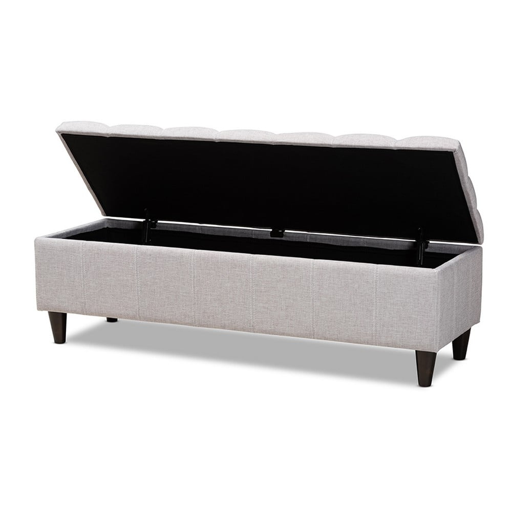 Brette Mid-Century Modern Grayish Beige Fabric Upholstered Wood Storage Bench Ottoman - Image 3
