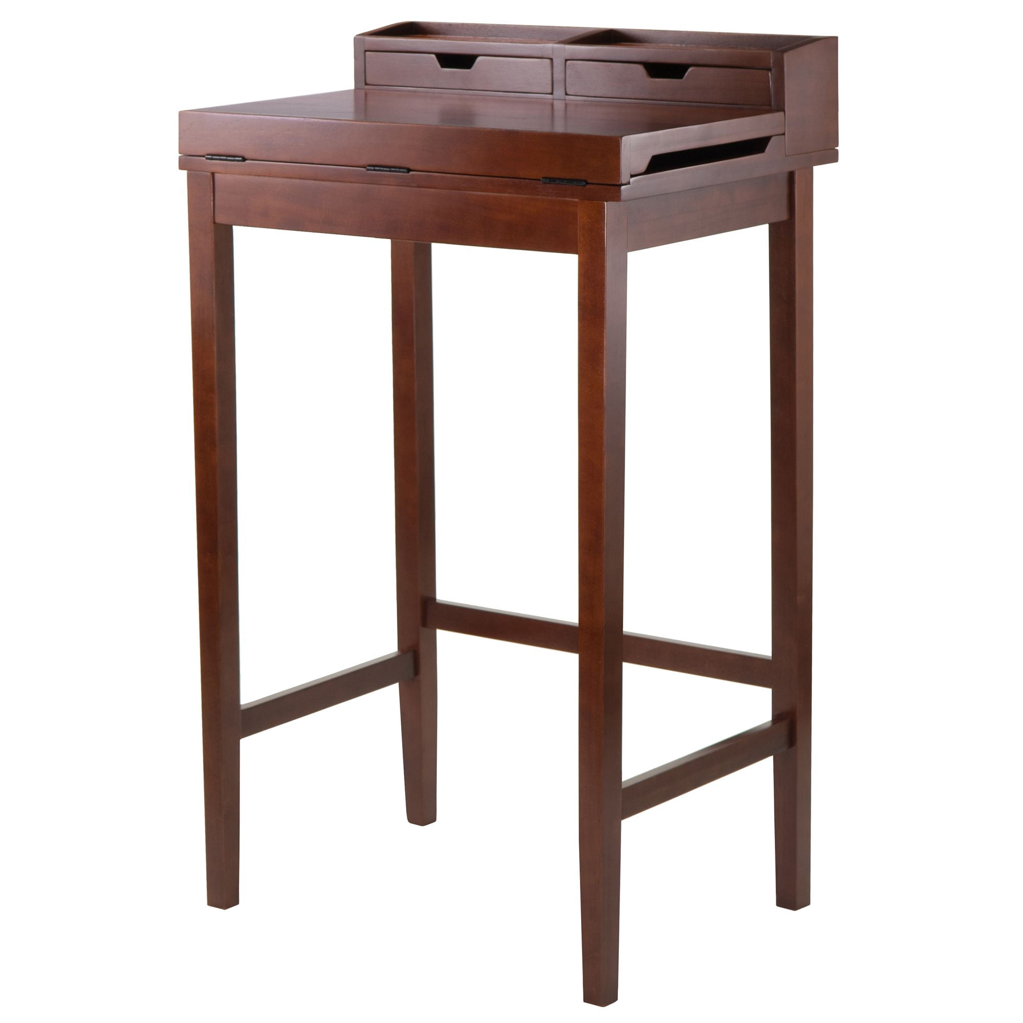 Contemporary Home Living Wooden High Desk with Drawers and Hutch - 46” - Walnut Finish - Image 8