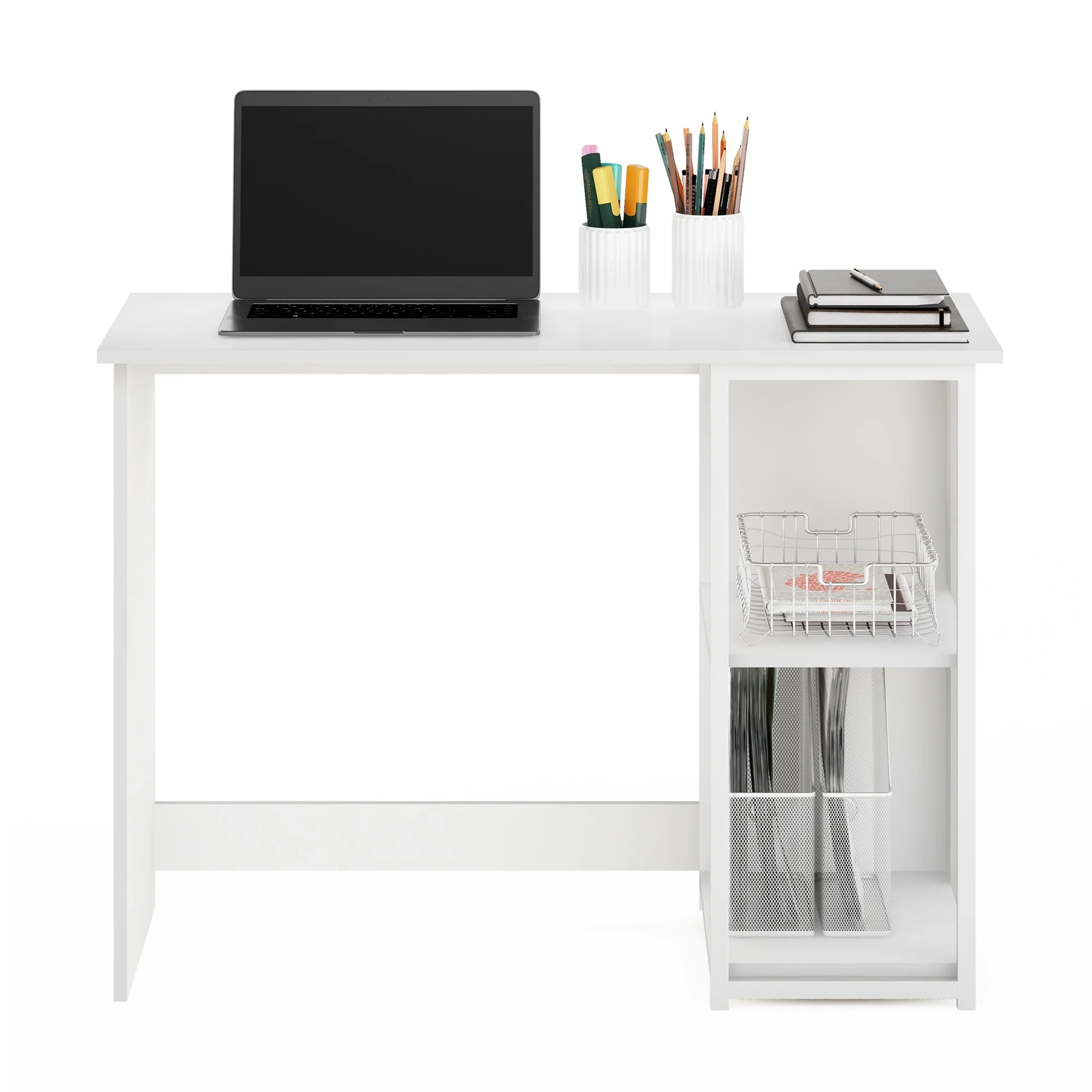 Furinno Camnus Modern Living Computer Desk 40 inch, Solid White/White - Image 2