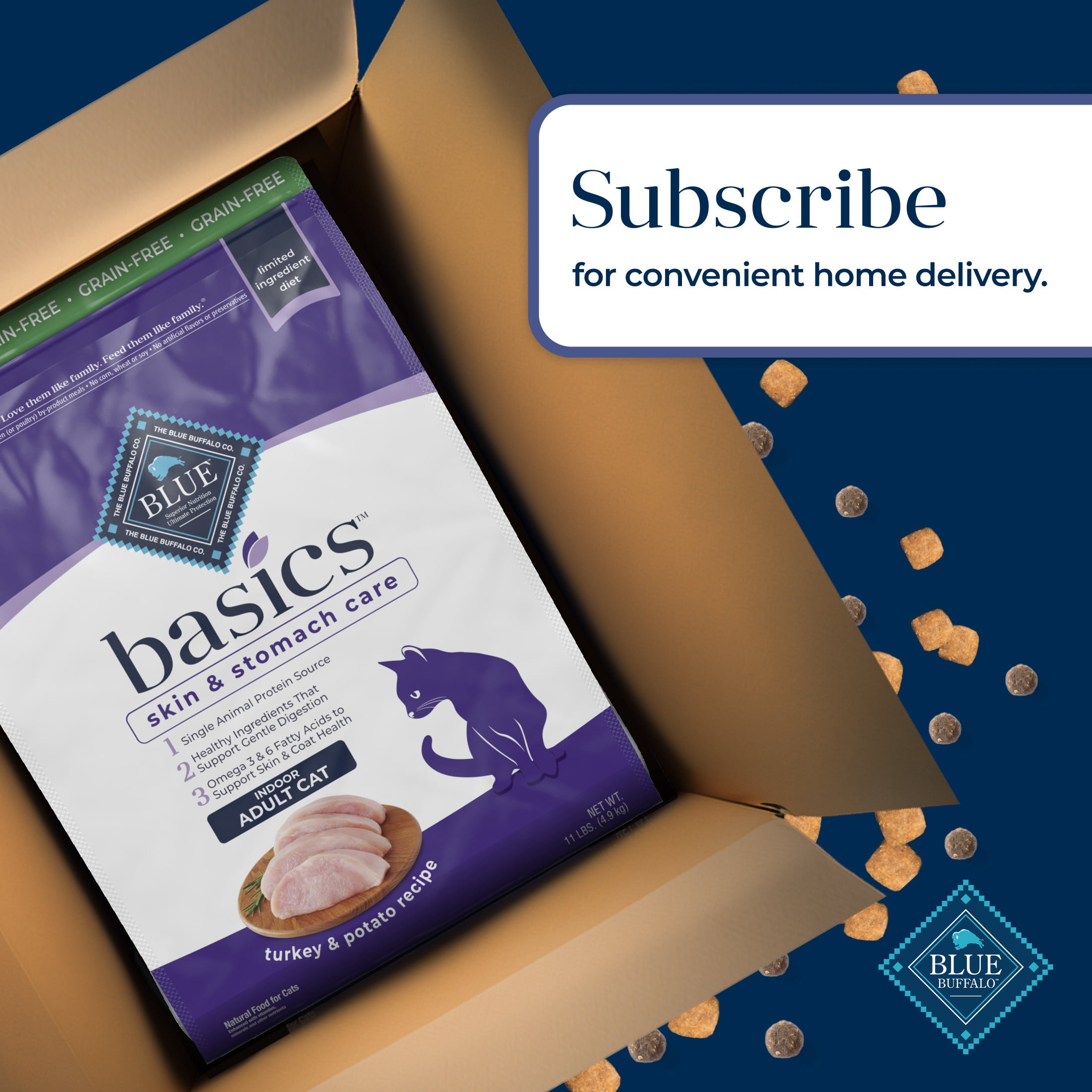 Blue Buffalo Basics Grain-Free Dry Cat Food Skin & Stomach Care, Turkey & Potato, 11-lb. Bag - Image 9