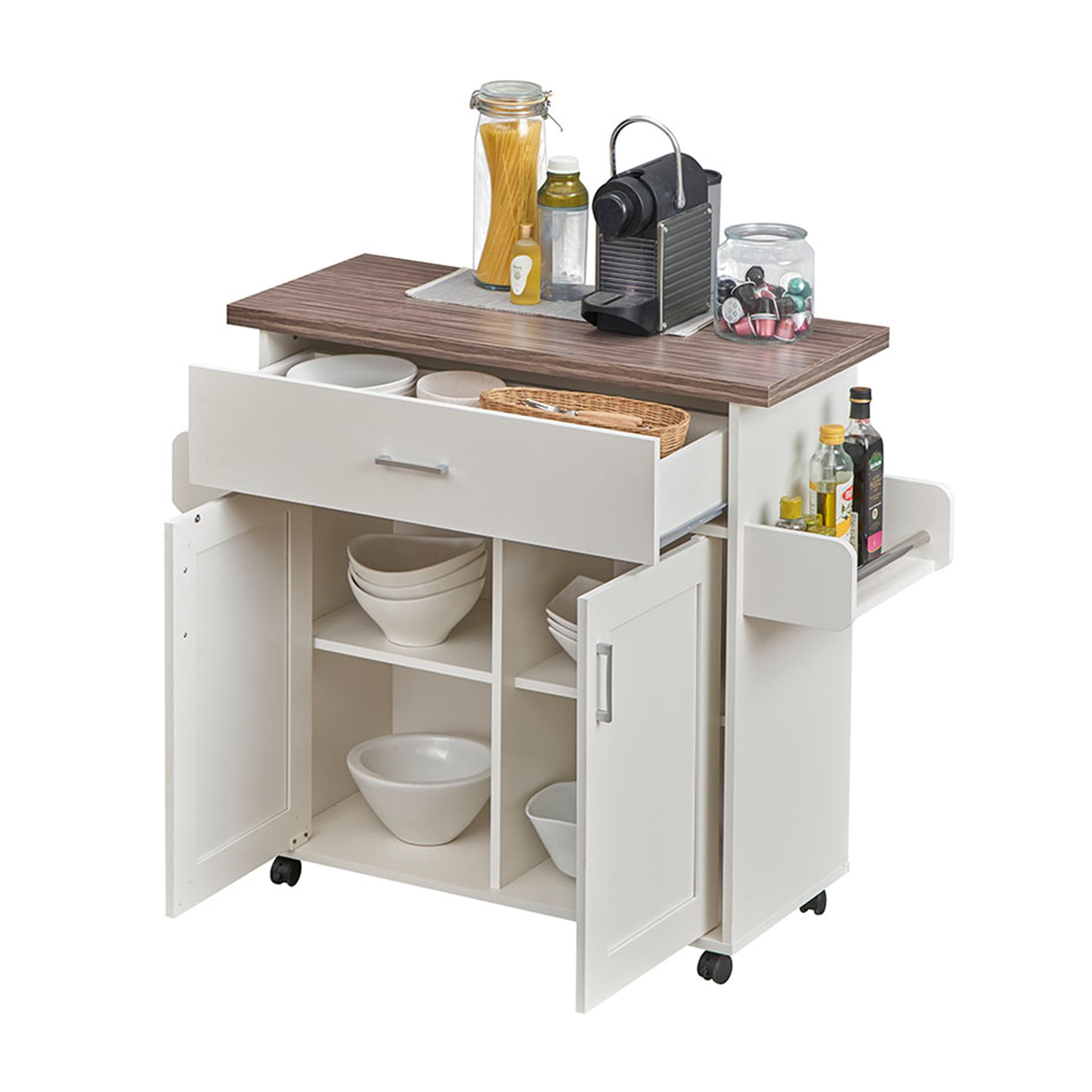 Techni Home Deluxe Mobile Kitchen Cart with Water-resistant Top and Adjustable Storage Cabinets RTA-858KC-GRY - Image 10