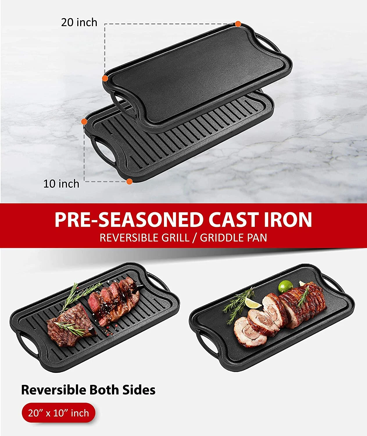 Bruntmor Pre-Seasoned 10.4'' Cast Reversible Griddle - Image 3