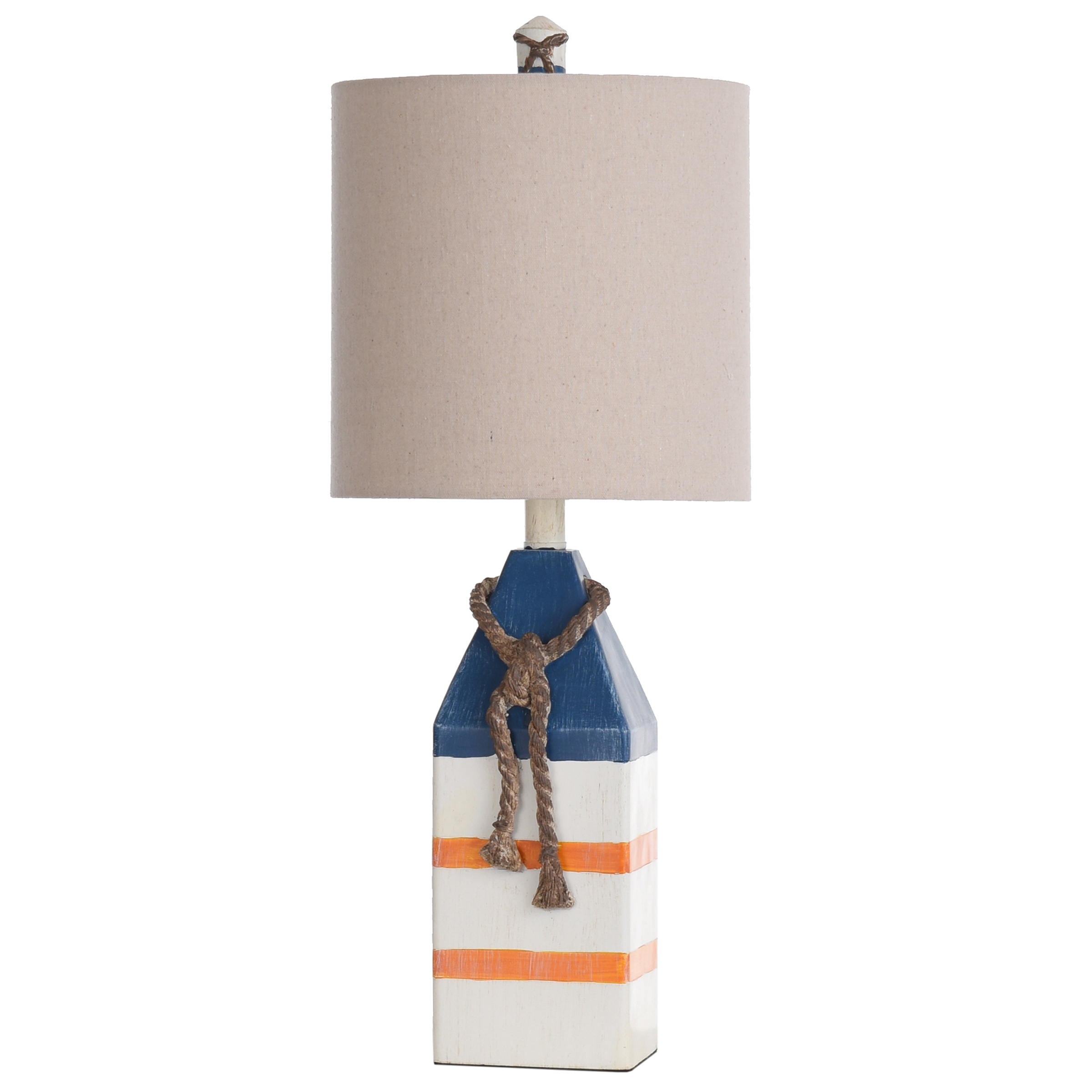 Table Lamp - Blue And Orange Stripe Finish - White Hardback Fabric Shade - Image 7