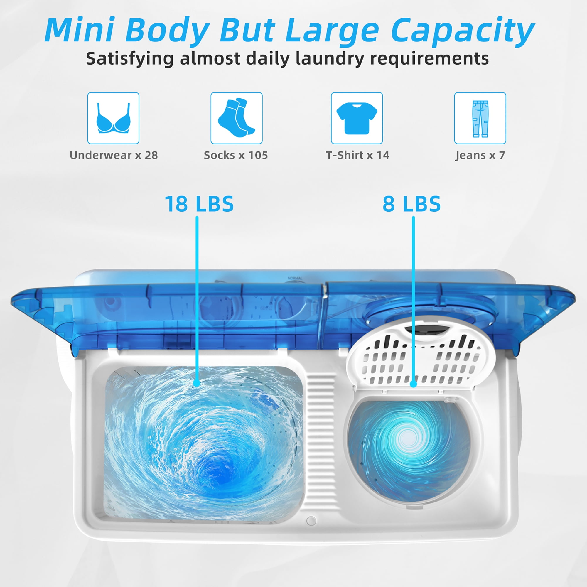 Costway 26 lbs Portable Semi-automatic Twin Tub Washing Machine with Drain Pump Blue - Image 9