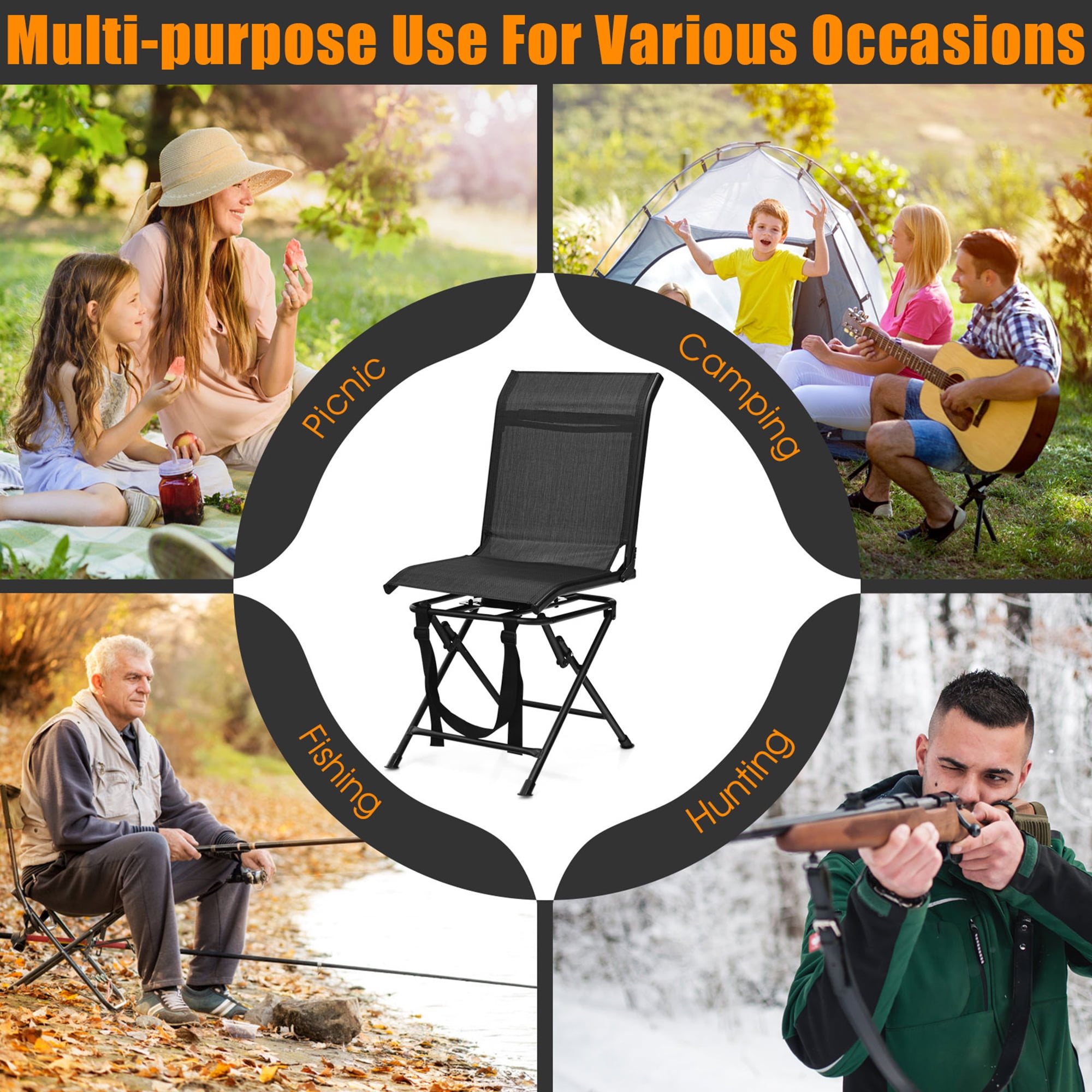 Gymax Folding 360° Silent Swivel Hunting Chair Blind Chair All-weather Outdoor - Image 8