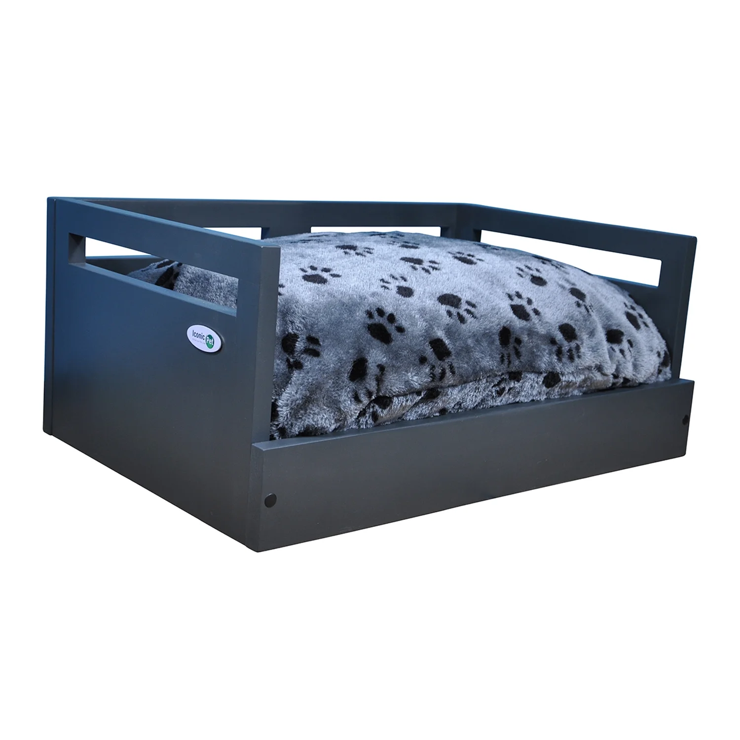 Wooden Pet Bed with Removable Cushion - Charcoal Gray - Medium - Image 2