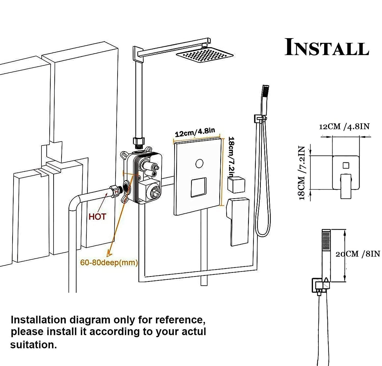 Zovajonia Matte Black Shower System 8 Inches Shower Faucet Set, Rain Shower Head with Handheld Spray Bathroom Ceiling Mount Shower Fixtures - Image 6